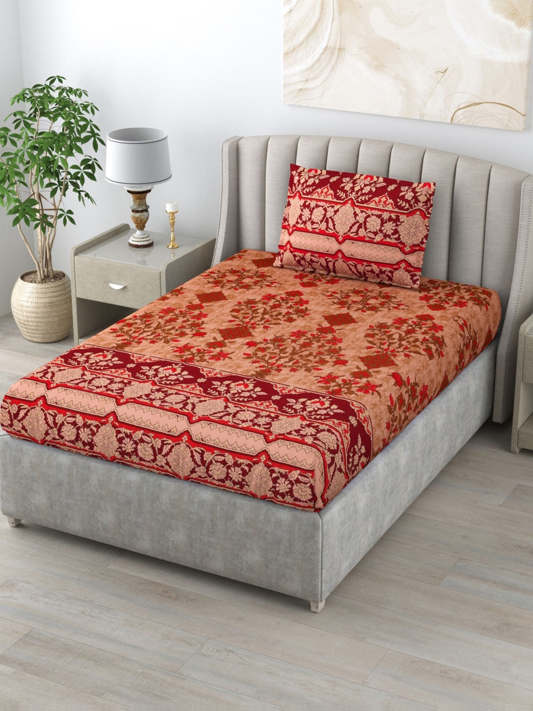 Salona Bichona Beige & Red 120 TC Floral Single Pure Cotton Bedsheet with 1 Pillow Cover
Salona Bichona Beige & Red 120 TC Floral Single Pure Cotton Bedsheet with 1 Pillow Cover