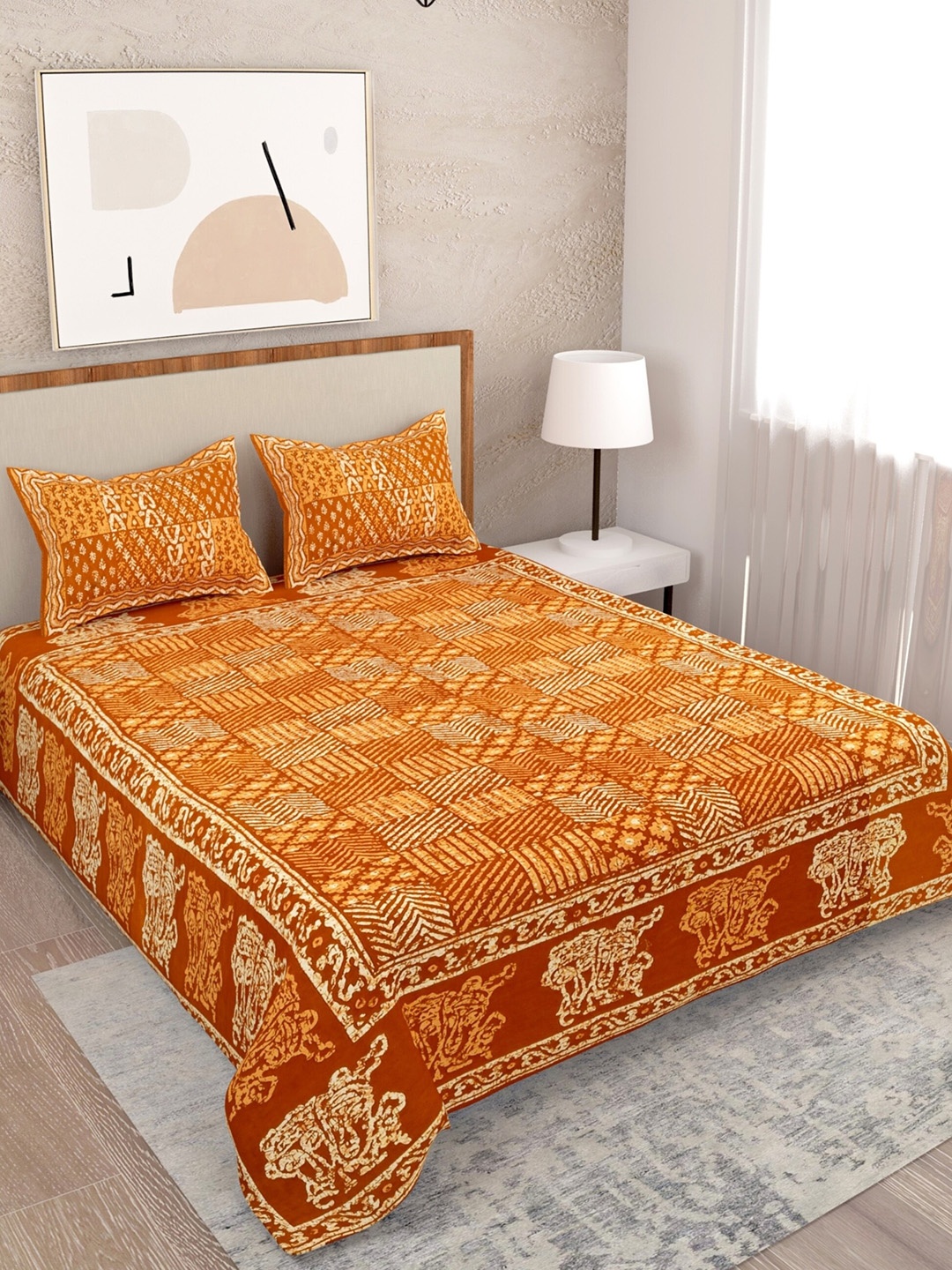 Salona Bichona Mustard & Red 120 TC Floral Pure Cotton Queen Bedsheet with 2 Pillow Covers
Salona Bichona Mustard & Red 120 TC Floral Pure Cotton Queen Bedsheet with 2 Pillow Covers