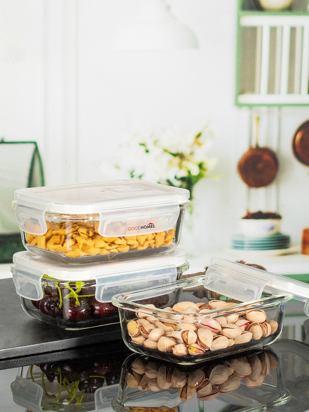 GOODHOMES Set of 3 Dishwasher & Microwave safe Glass Food Containers 370 ml Each, Transparent
GOODHOMES Set of 3 Dishwasher & Microwave safe Glass Food Containers 370 ml Each, Transparent