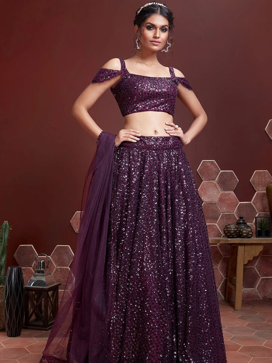 ODETTE Purple & Silver-Toned Embroidered Sequinned Semi-Stitched Lehenga & Unstitched Blouse With Dupatta
ODETTE Purple & Silver-Toned Embroidered Sequinned Semi-Stitched Lehenga & Unstitched Blouse With Dupatta