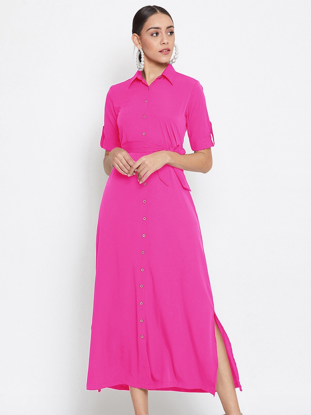 Uptownie Lite Women Button Down Shirt Maxi Dress, Pink