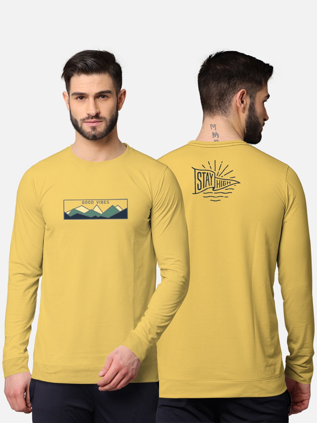 BULLMER Men Mustard Yellow Front & Back Graphic Printed Blended Cotton Full Sleeve T-shirt
BULLMER Men Mustard Yellow Front & Back Graphic Printed Blended Cotton Full Sleeve T-shirt