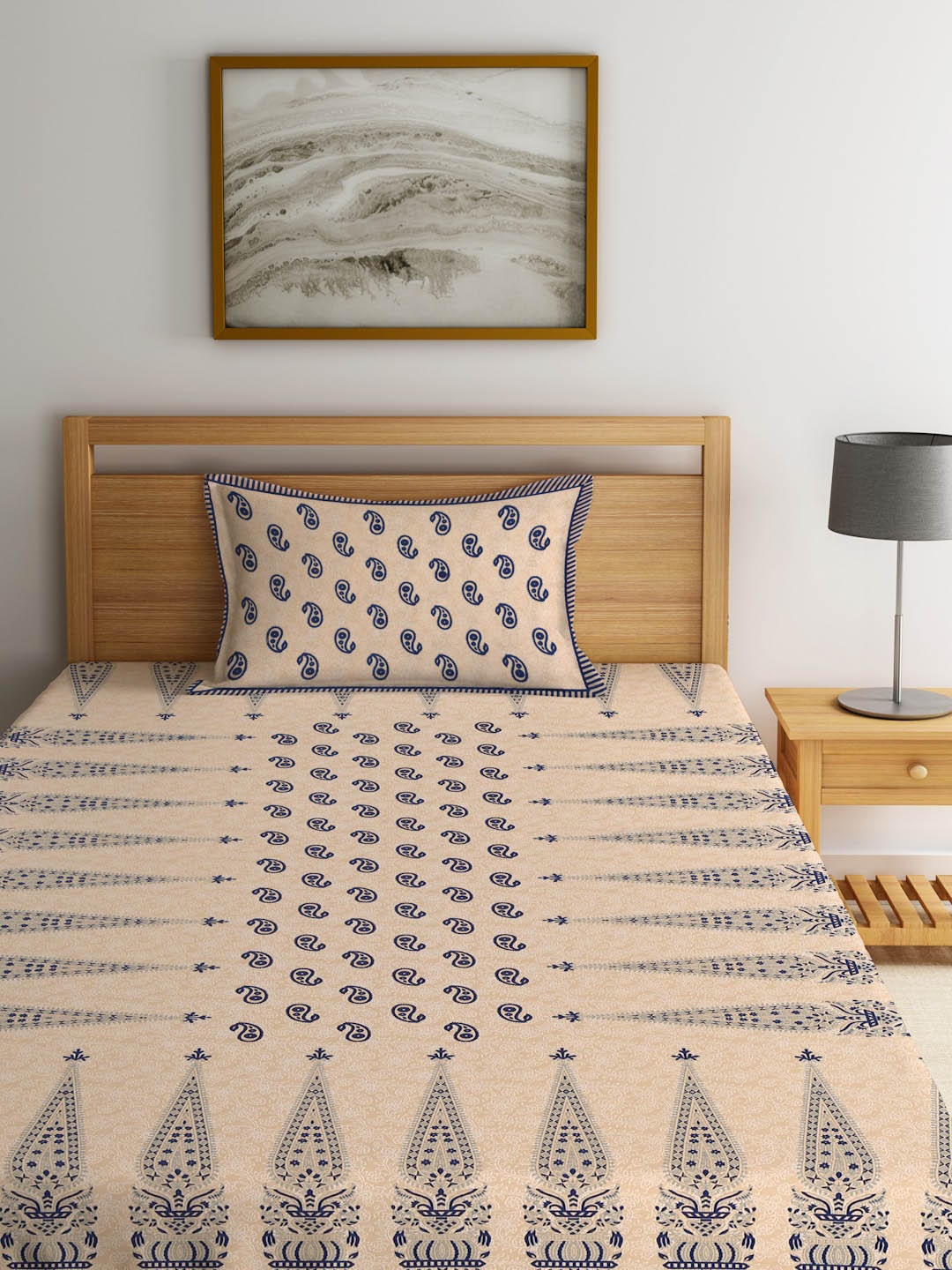 Rajasthan Decor Beige & Blue 180 TC Floral Cotton Single Bedsheet with 1 Pillow Cover
Rajasthan Decor Beige & Blue 180 TC Floral Cotton Single Bedsheet with 1 Pillow Cover