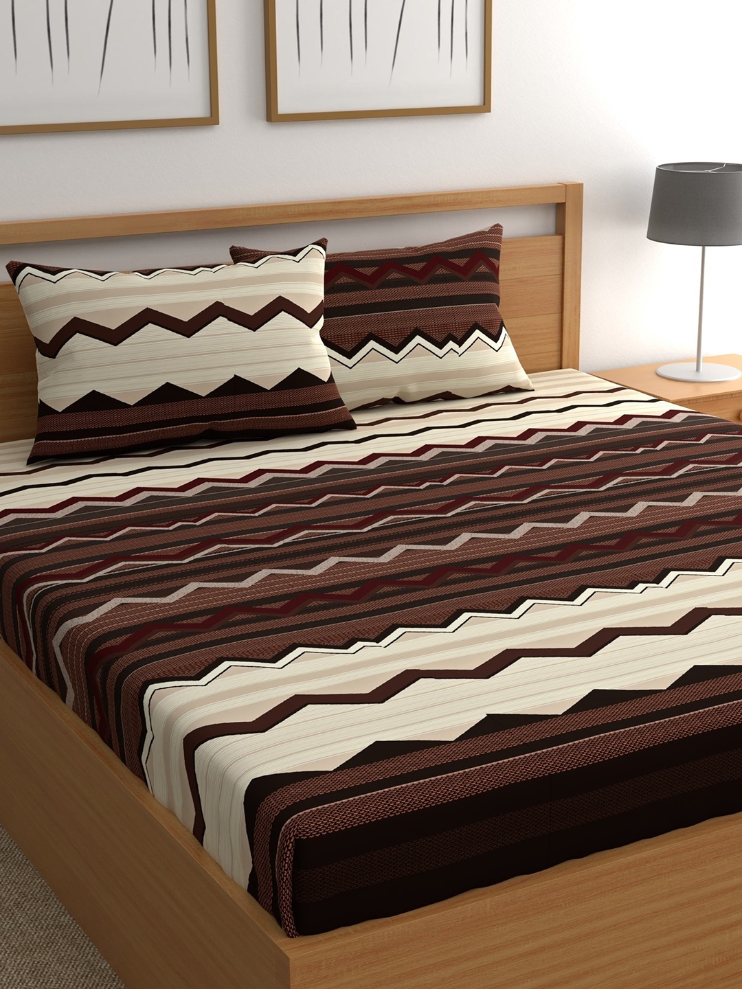 CHHAVI INDIA Coffee Brown & Cream 210 TC Striped Queen Bedsheet with 2 Pillow Covers
CHHAVI INDIA Coffee Brown & Cream 210 TC Striped Queen Bedsheet with 2 Pillow Covers
