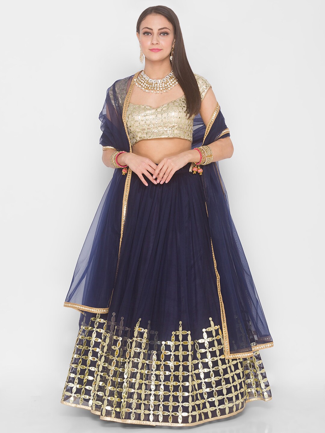 6Y COLLECTIVE Women Embroidered Sequinned Semi-Stitched Lehenga & Unstitched Blouse, Navy blue
6Y COLLECTIVE Women Embroidered Sequinned Semi-Stitched Lehenga & Unstitched Blouse, Navy blue