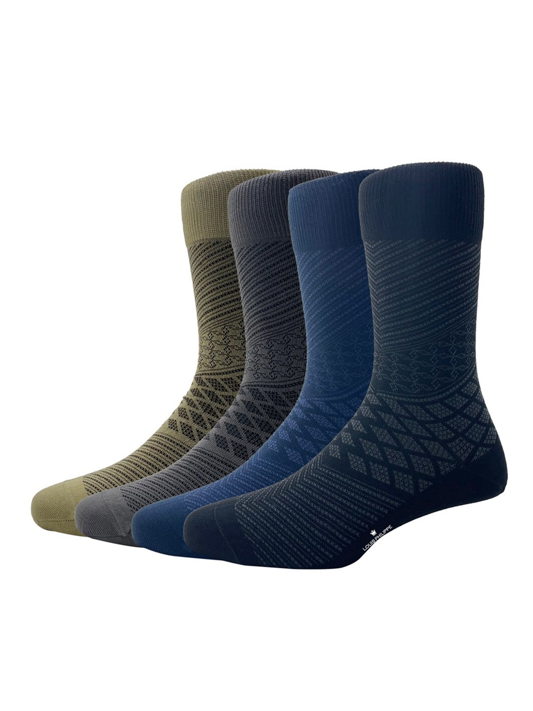 Louis Philippe Men Pack Of 4 Patterned Cotton Calf-Length Socks, Beige