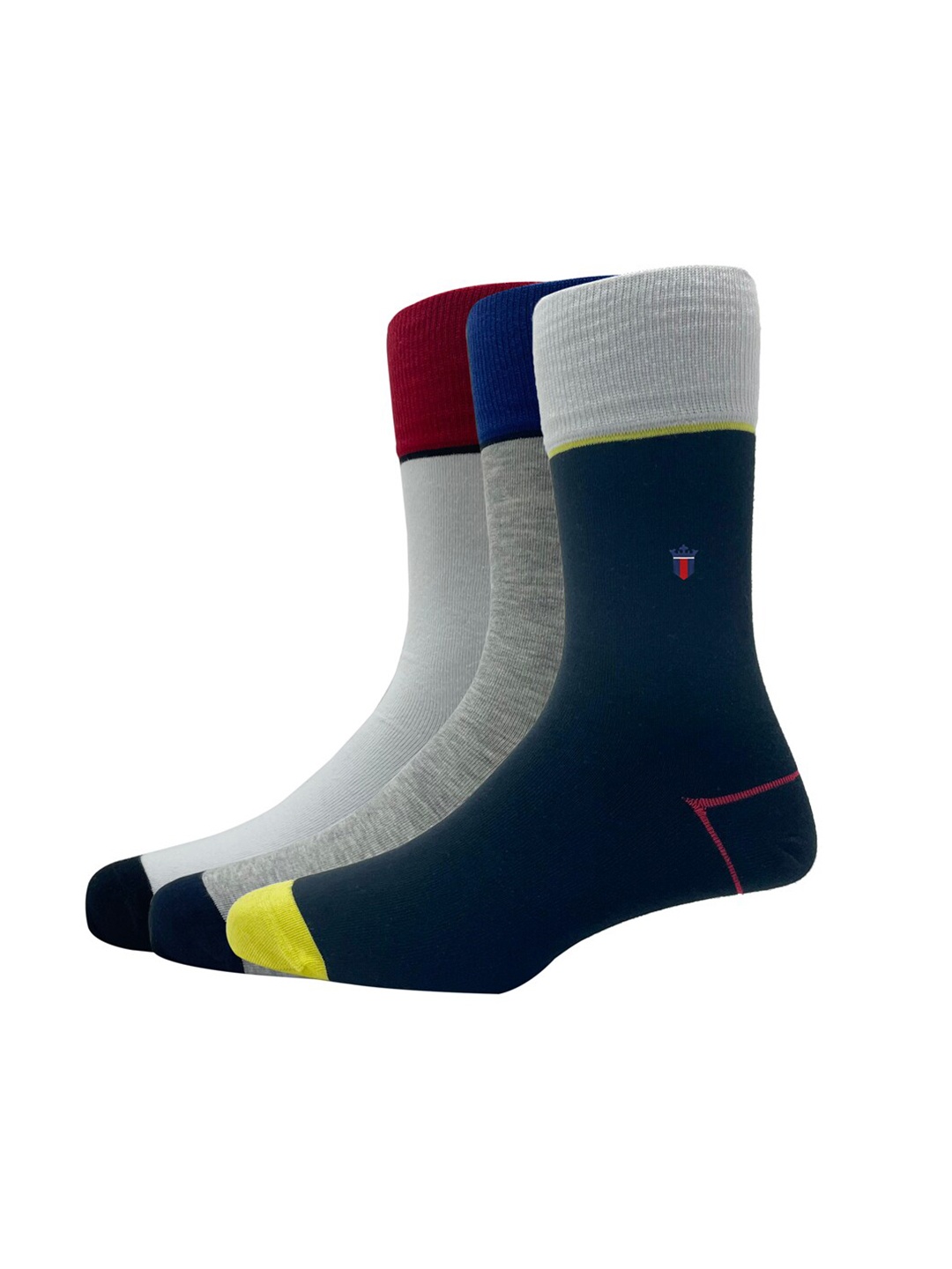 Louis Philippe Men Pack Of 3 Patterned Cotton Calf Length Socks, White
