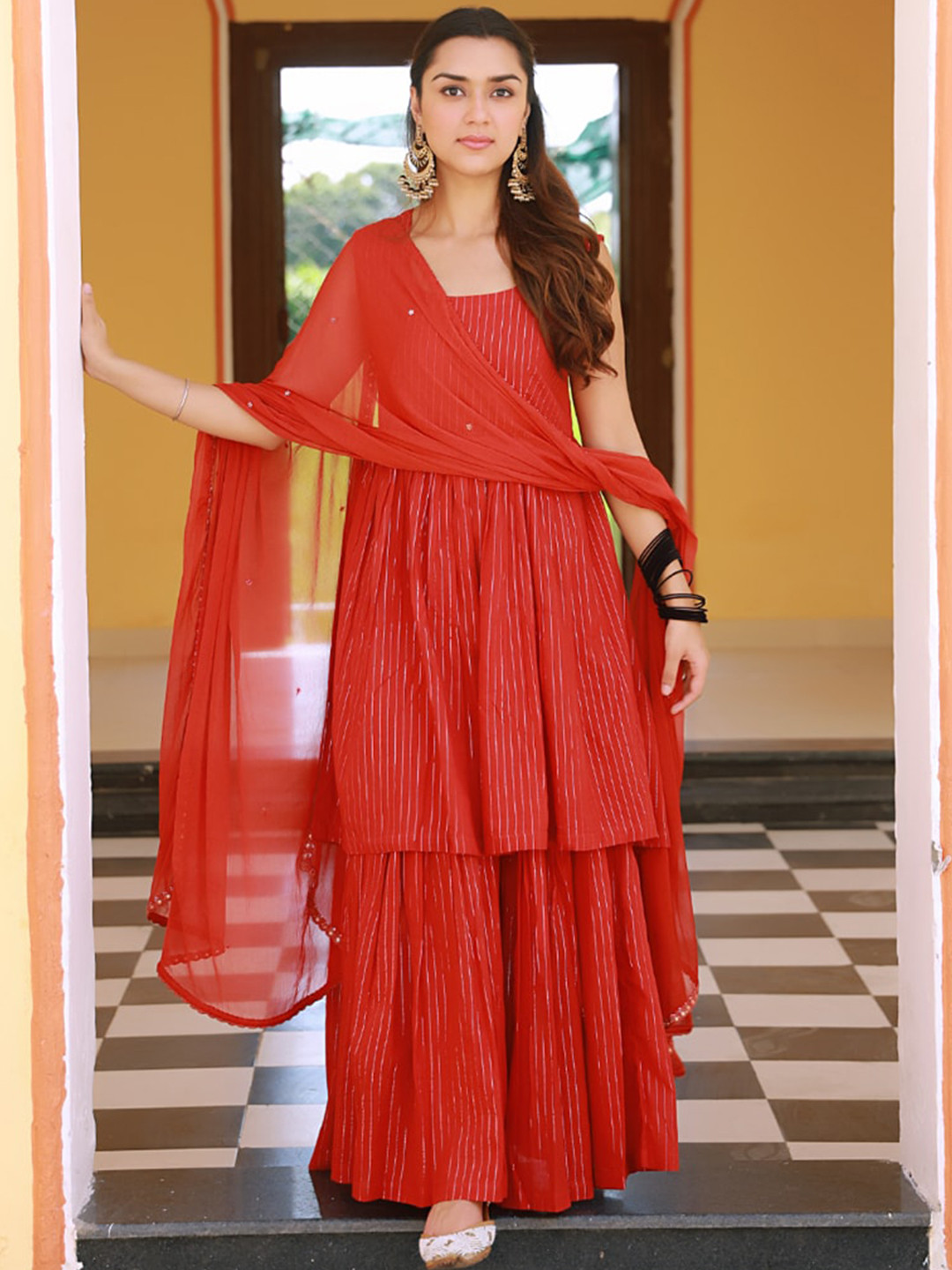 Baisacrafts Women Striped Empire Pure Cotton Kurti with Palazzos & With Dupatta, Red
Baisacrafts Women Striped Empire Pure Cotton Kurti with Palazzos & With Dupatta, Red