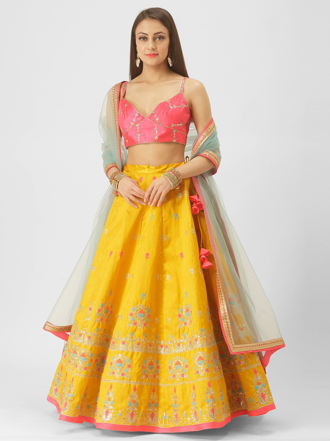 6Y COLLECTIVE Mustard & Pink Embroidered Sequinned Semi-Stitched Lehenga & Unstitched Blouse With Dupatta
6Y COLLECTIVE Mustard & Pink Embroidered Sequinned Semi-Stitched Lehenga & Unstitched Blouse With Dupatta