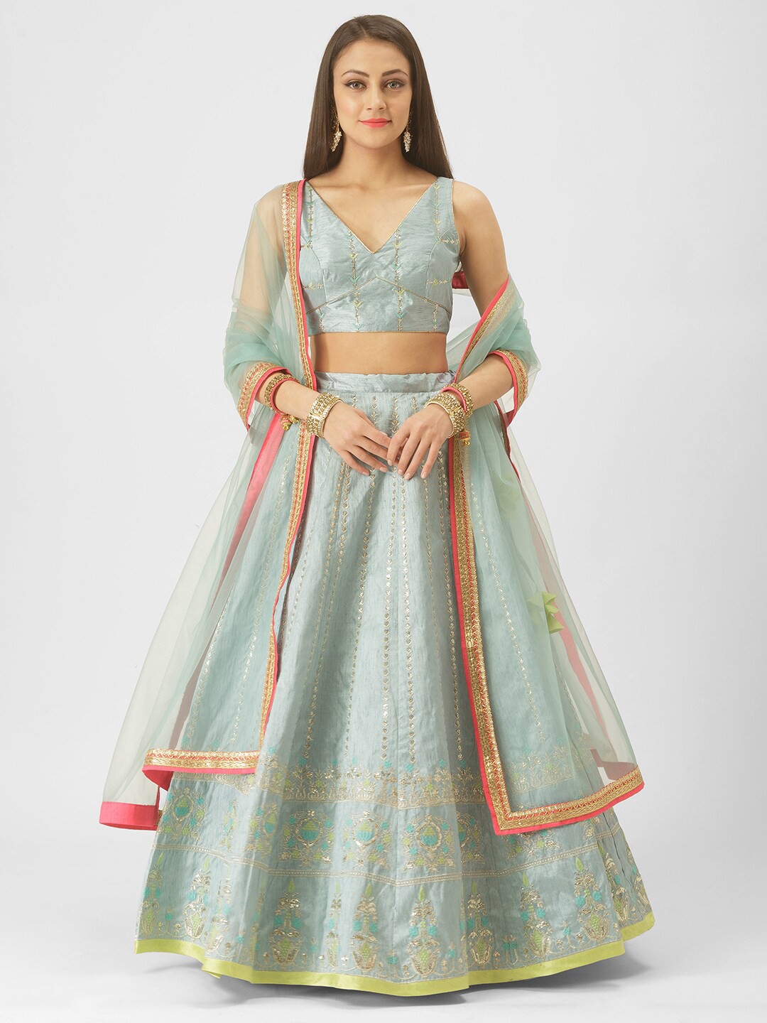 6Y COLLECTIVE Turquoise Blue & Gold-Toned Embroidered Sequinned Semi-Stitched Lehenga & Unstitched Blouse
6Y COLLECTIVE Turquoise Blue & Gold-Toned Embroidered Sequinned Semi-Stitched Lehenga & Unstitched Blouse