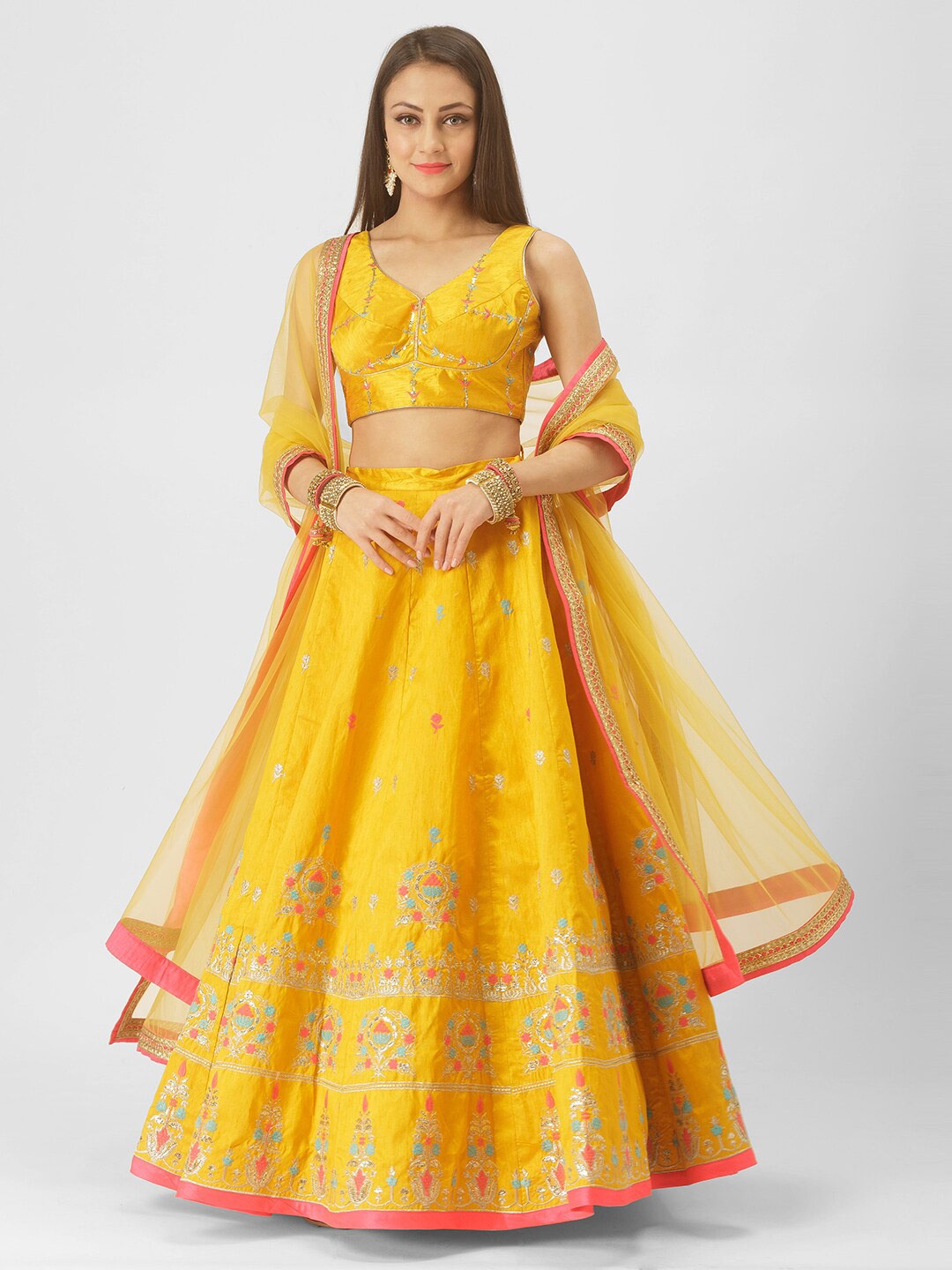 6Y COLLECTIVE Mustard & Gold-Toned Semi-Stitched Lehenga & Unstitched Blouse With Dupatta
6Y COLLECTIVE Mustard & Gold-Toned Semi-Stitched Lehenga & Unstitched Blouse With Dupatta