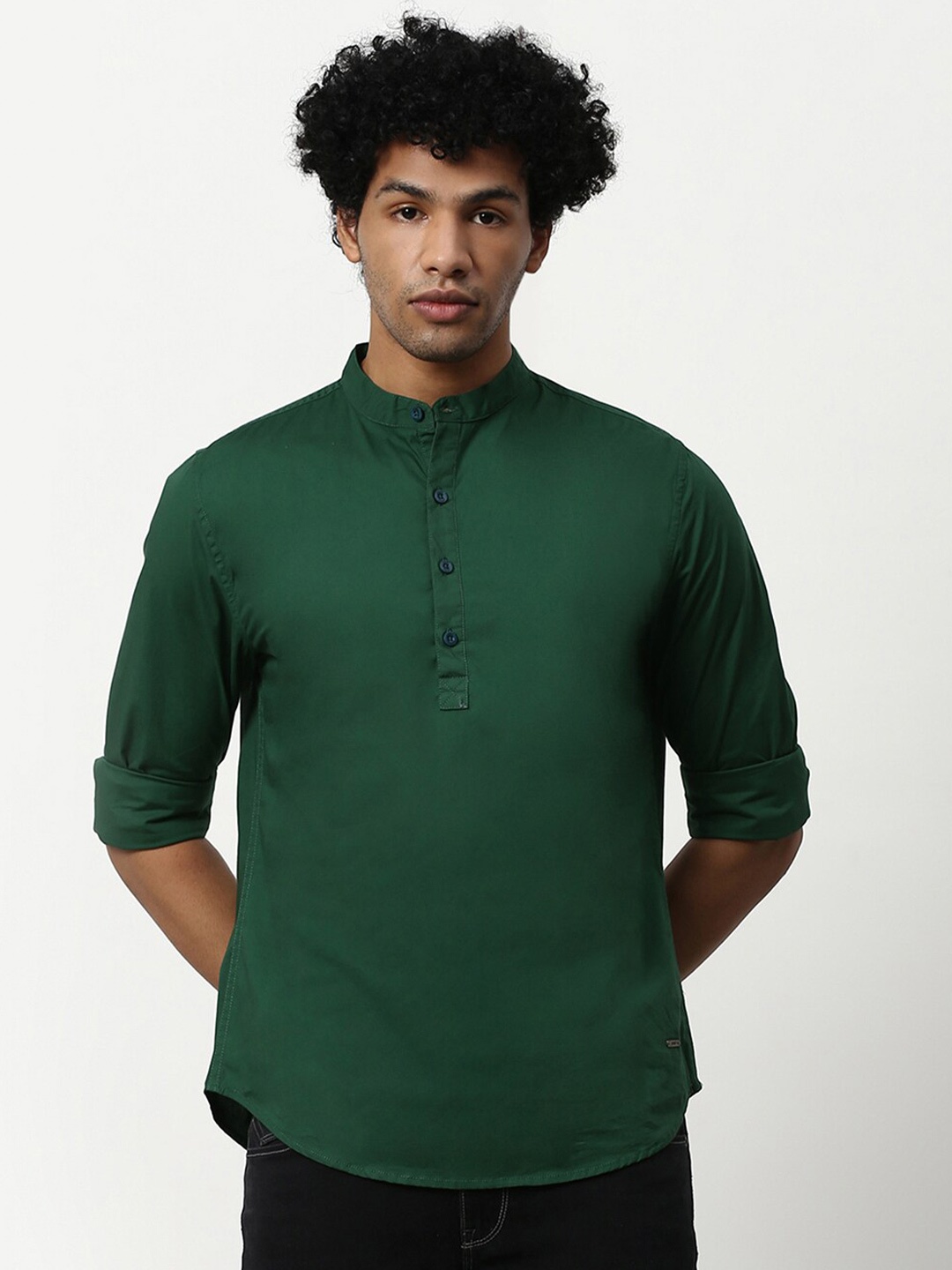 abof Men Green Mandarin Collar Casual Shirt