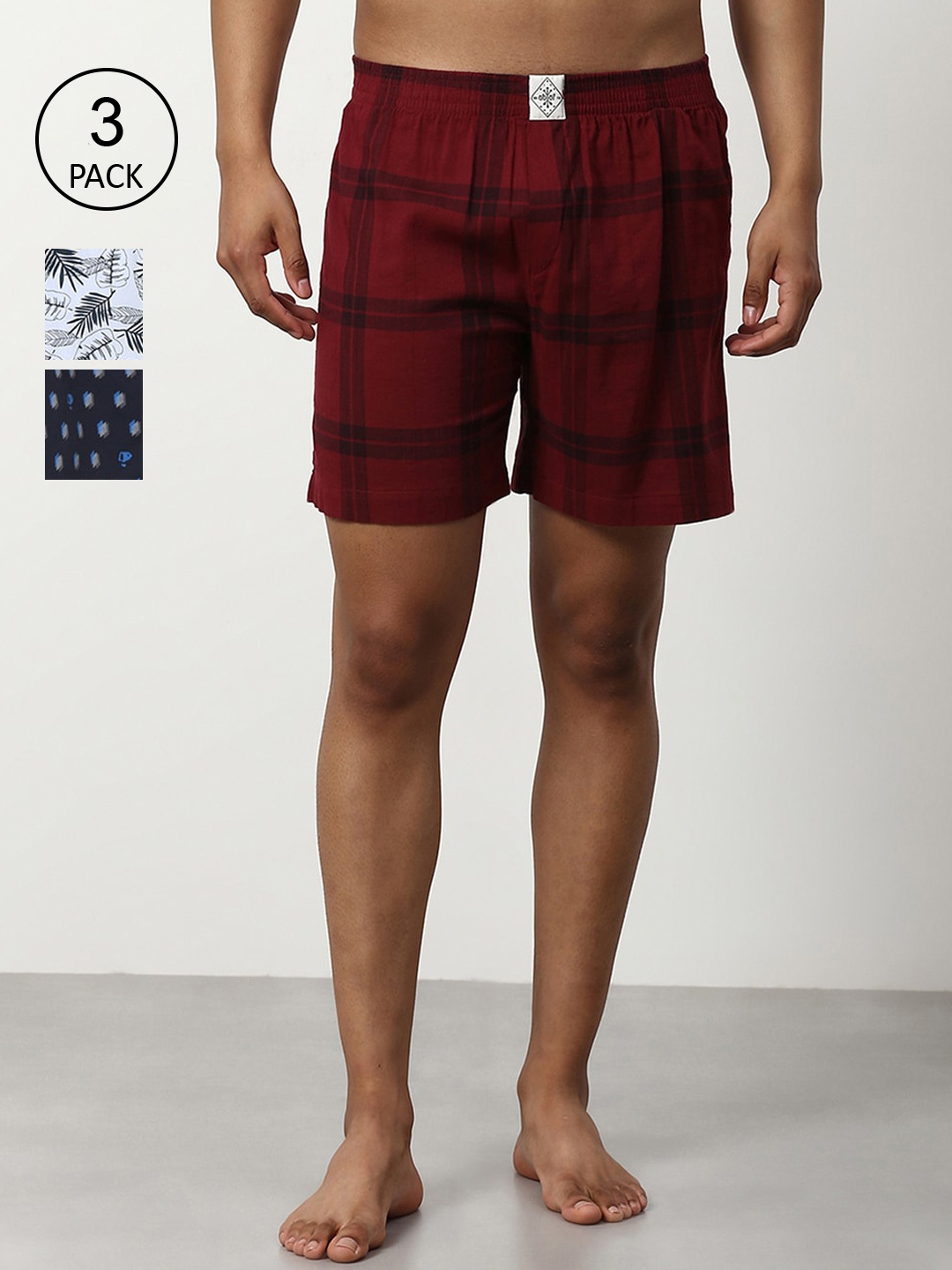 abof Men Checked Shorts, Red