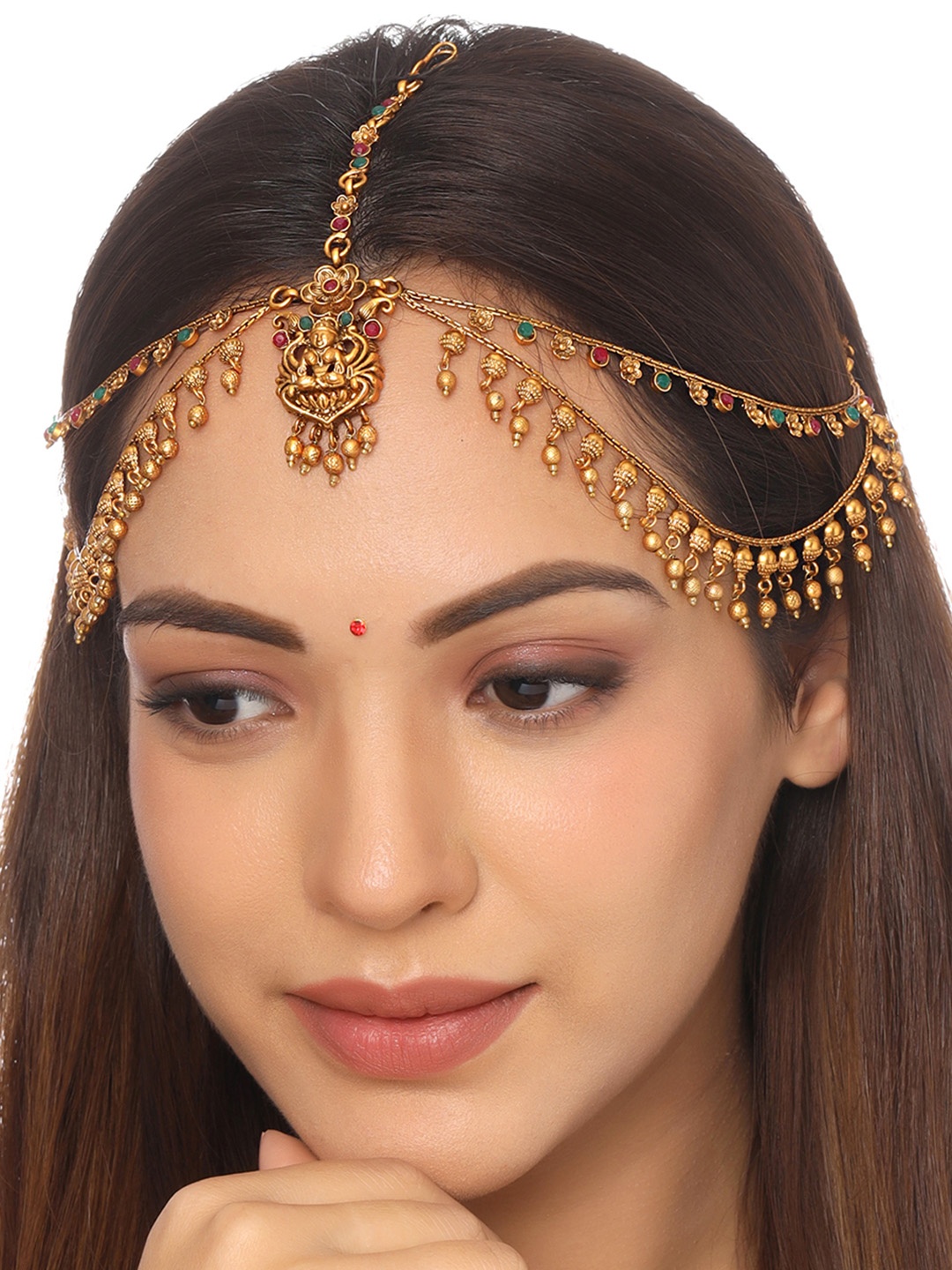 Yellow Chimes Gold Toned Multicolor Layered Temple Bridal Traditional Mathapatti Damini
Yellow Chimes Gold Toned Multicolor Layered Temple Bridal Traditional Mathapatti Damini