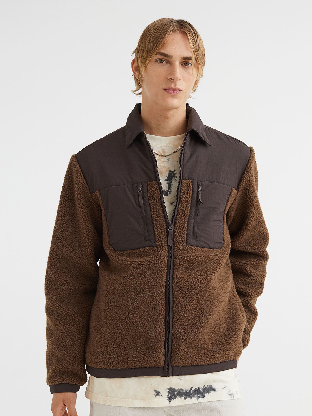 H&M Brown Regular Fit Teddy Overshirt
