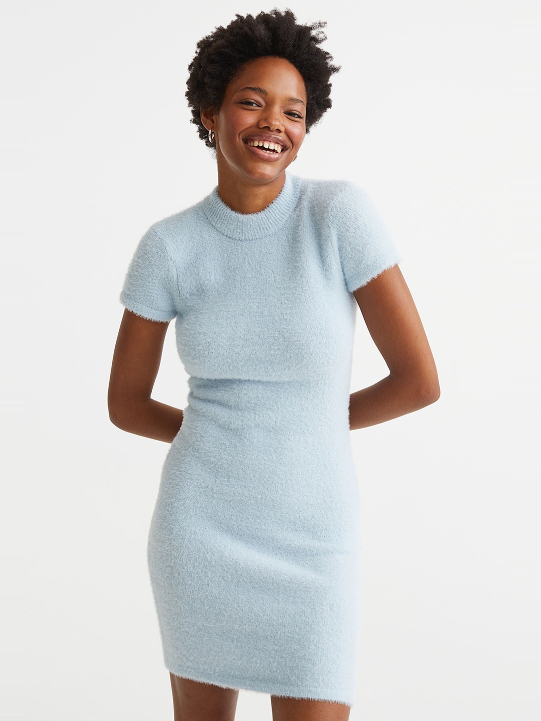 H&M Women Blue Knitted Bodycon Dress
