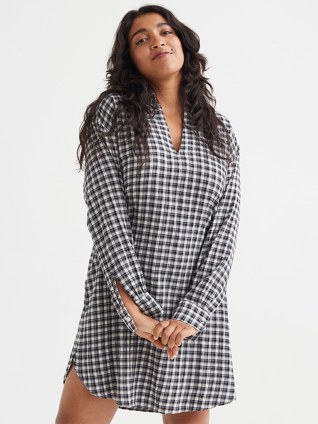 H&M Women Black & White Checked Collared Dress