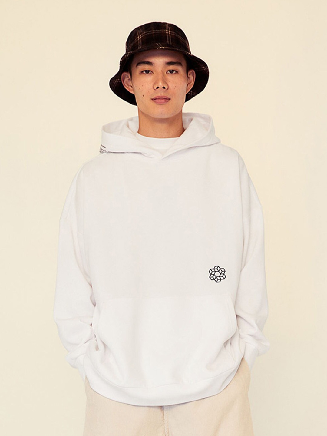 H&M Men White Oversized Fit Hoodie