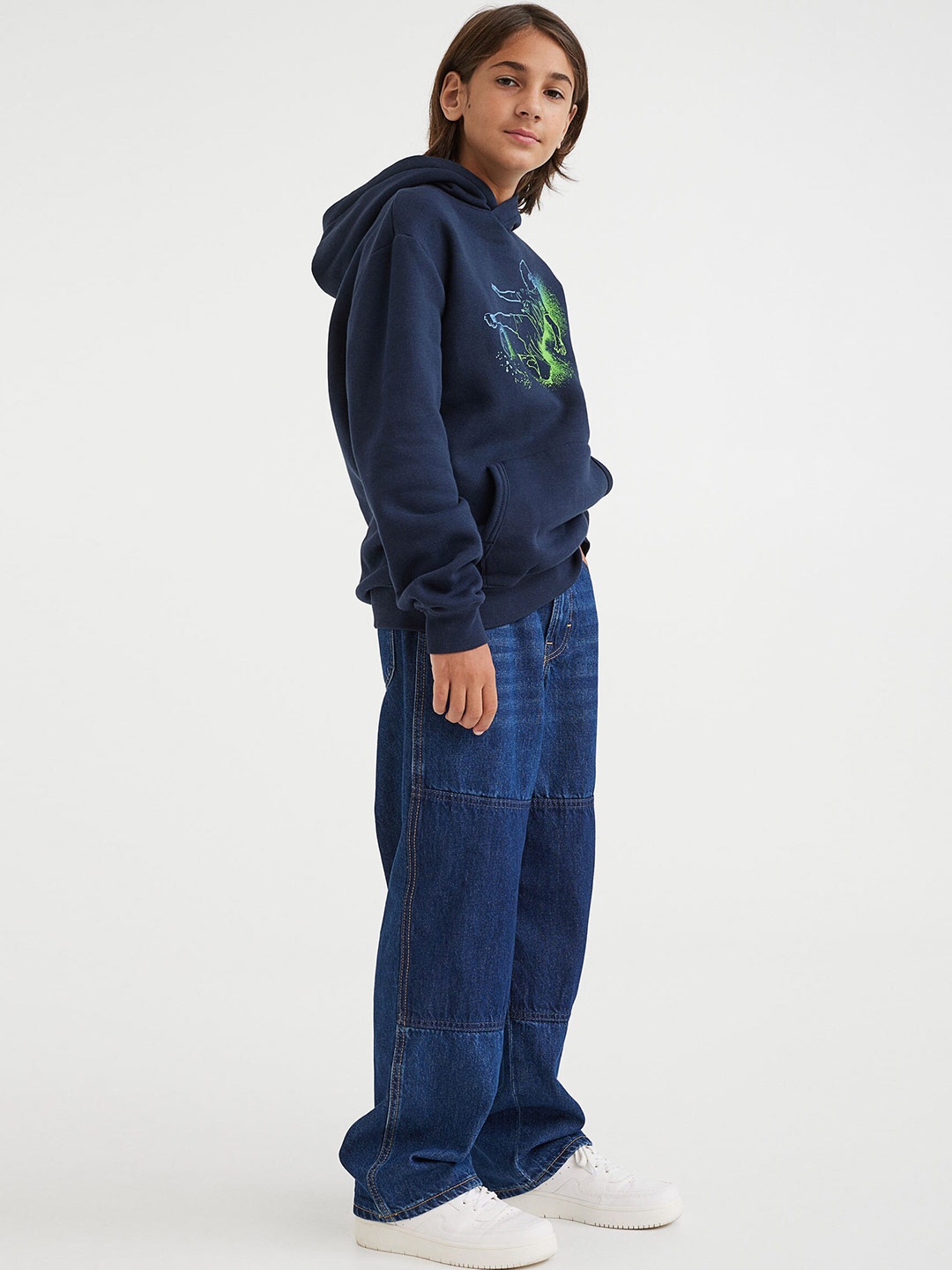 H&M Boys Navy Blue Printed Hoodie