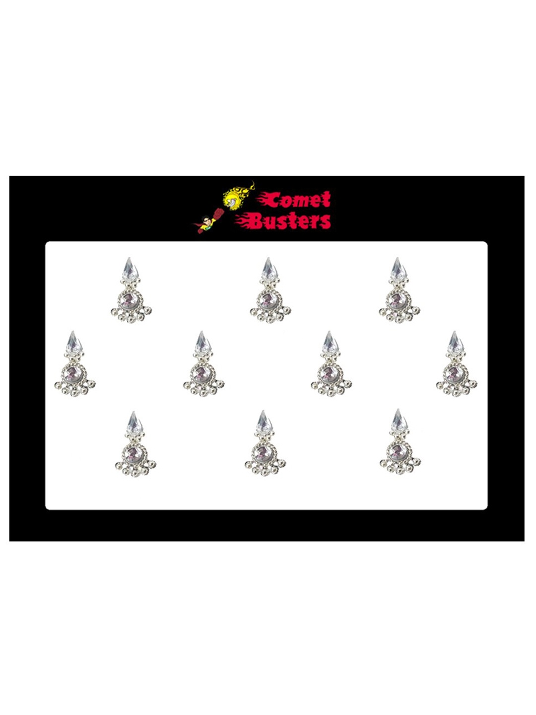 Comet Busters 10 Pcs Embellished Reusable Designer Bindis - Silver-Toned
Comet Busters 10 Pcs Embellished Reusable Designer Bindis - Silver-Toned