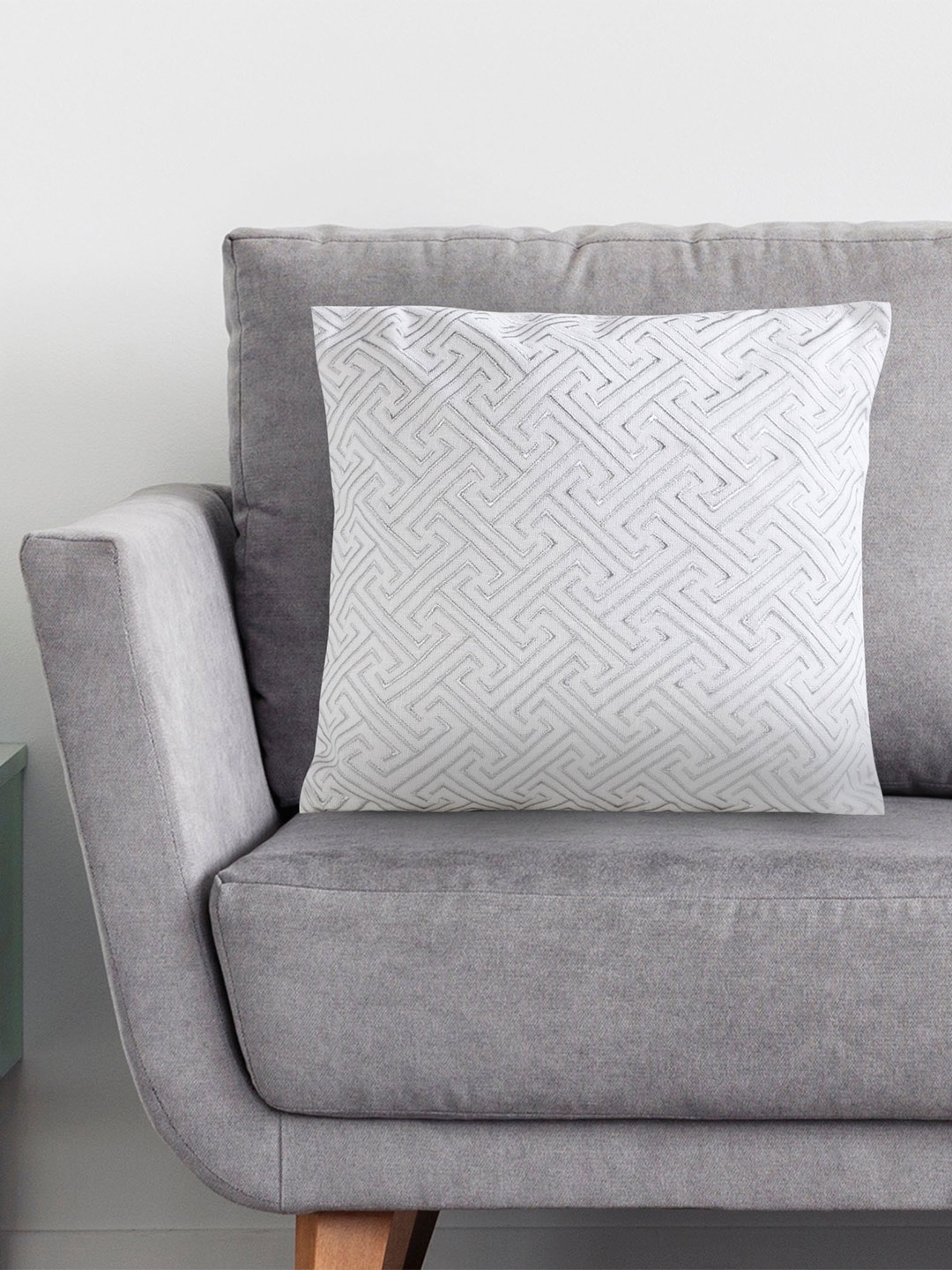 Home Centre Geometric Square Cushion Covers, Silver
