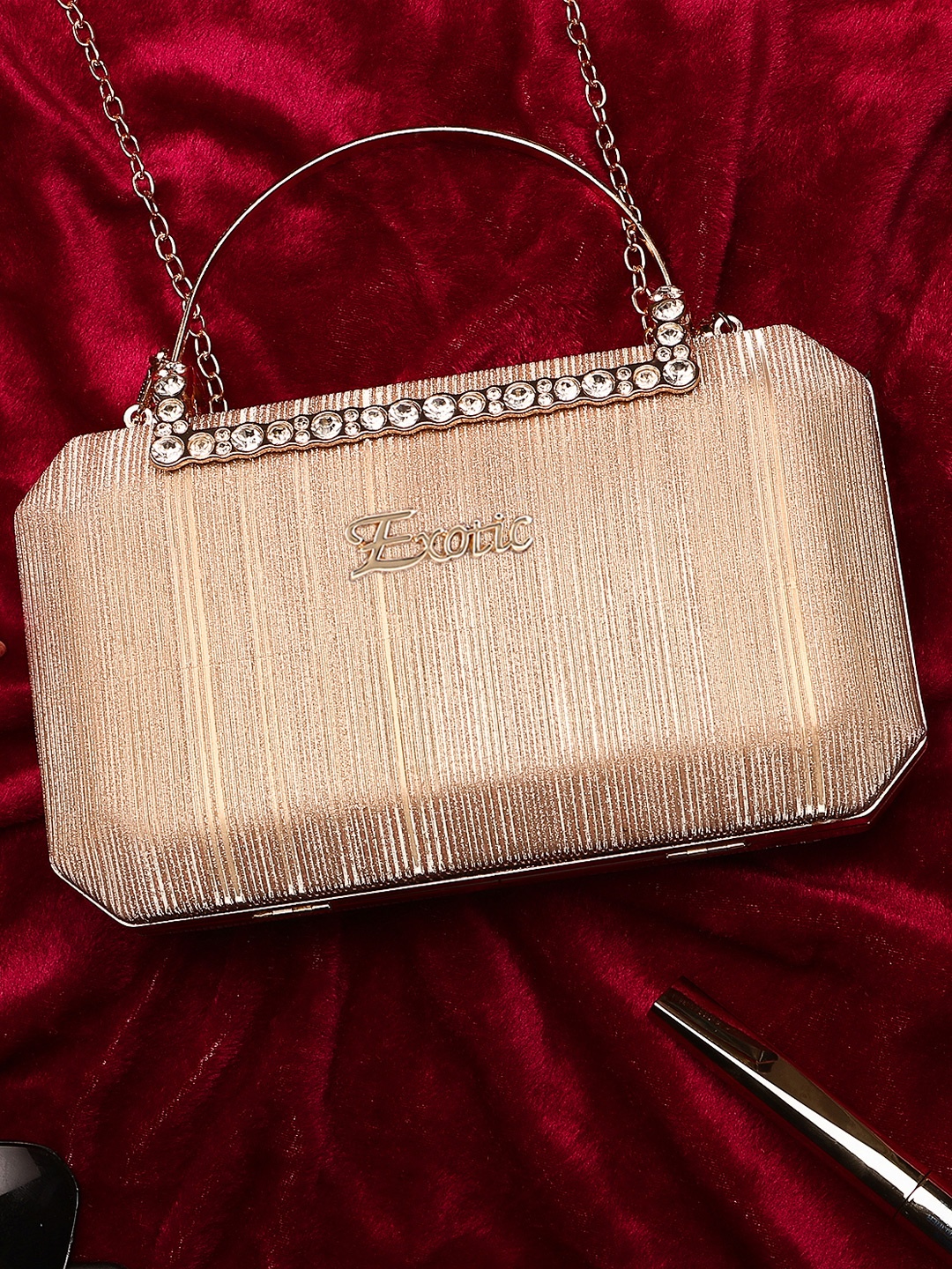 Exotic Gold-Toned Embellished Box Clutch