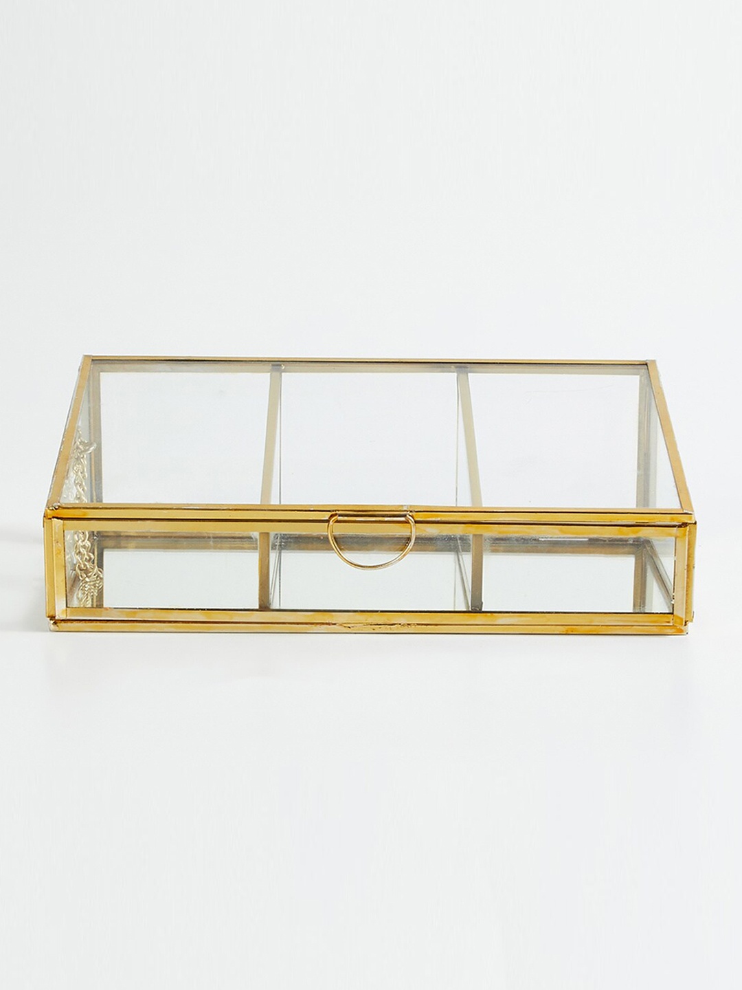 Home Centre Gold-Toned Transparent Glass Jewellery Organiser