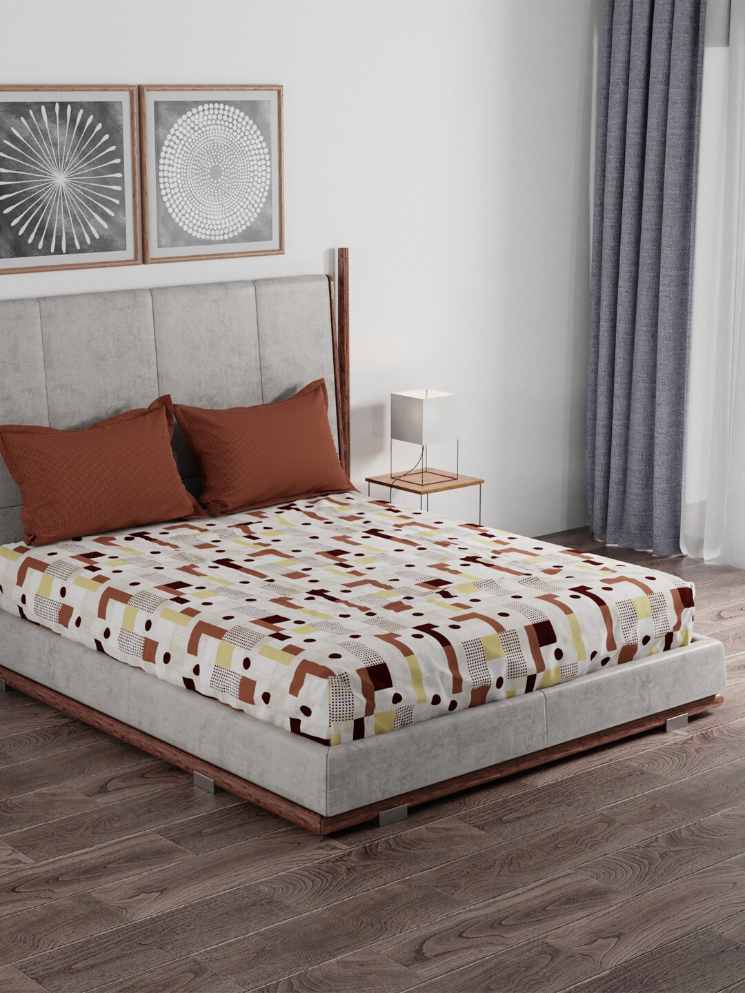 MYTRIDENT Brown Yellow Geometric 100% Cotton 120 TC Queen Bedsheet with 2 Pillow Covers
MYTRIDENT Brown Yellow Geometric 100% Cotton 120 TC Queen Bedsheet with 2 Pillow Covers