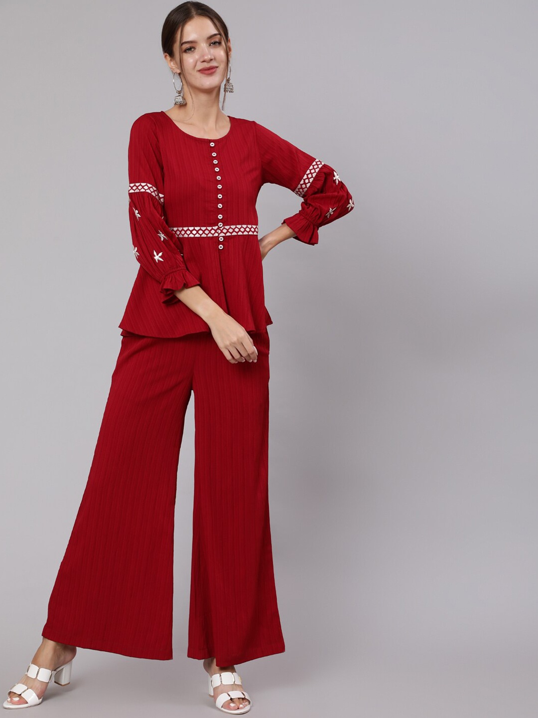 Jaipur Kurti Women Red Embroidered Co-Ords