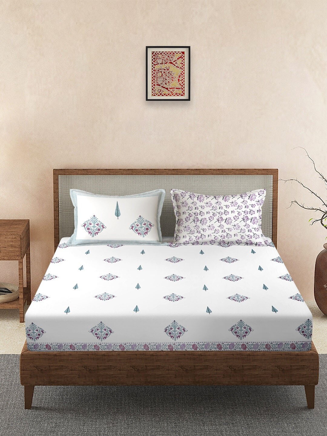 Rajasthan Decor White & Green Block 100% Cotton 210 TC King Bedsheet with 2 Pillow Covers
Rajasthan Decor White & Green Block 100% Cotton 210 TC King Bedsheet with 2 Pillow Covers