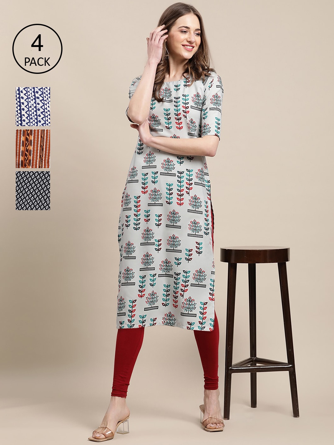 Ethnic basket Set of 4 Stylish Women's Crepe Printed Block Print Straight Kurta, Multi
Ethnic basket Set of 4 Stylish Women's Crepe Printed Block Print Straight Kurta, Multi