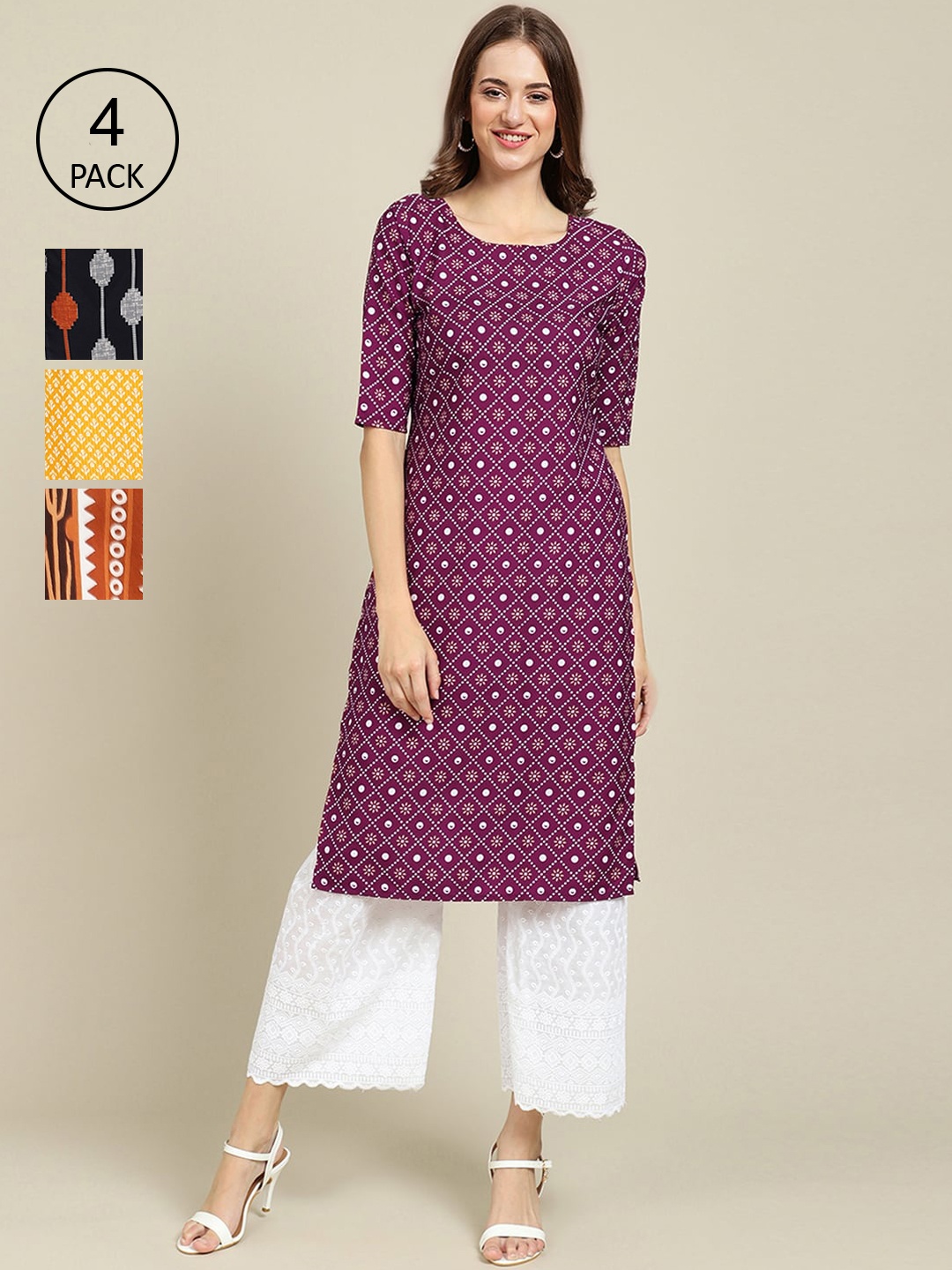 Ethnic basket Set of 4 Stylish Women's Crepe Printed Block Print Straight Kurta, Multi
Ethnic basket Set of 4 Stylish Women's Crepe Printed Block Print Straight Kurta, Multi