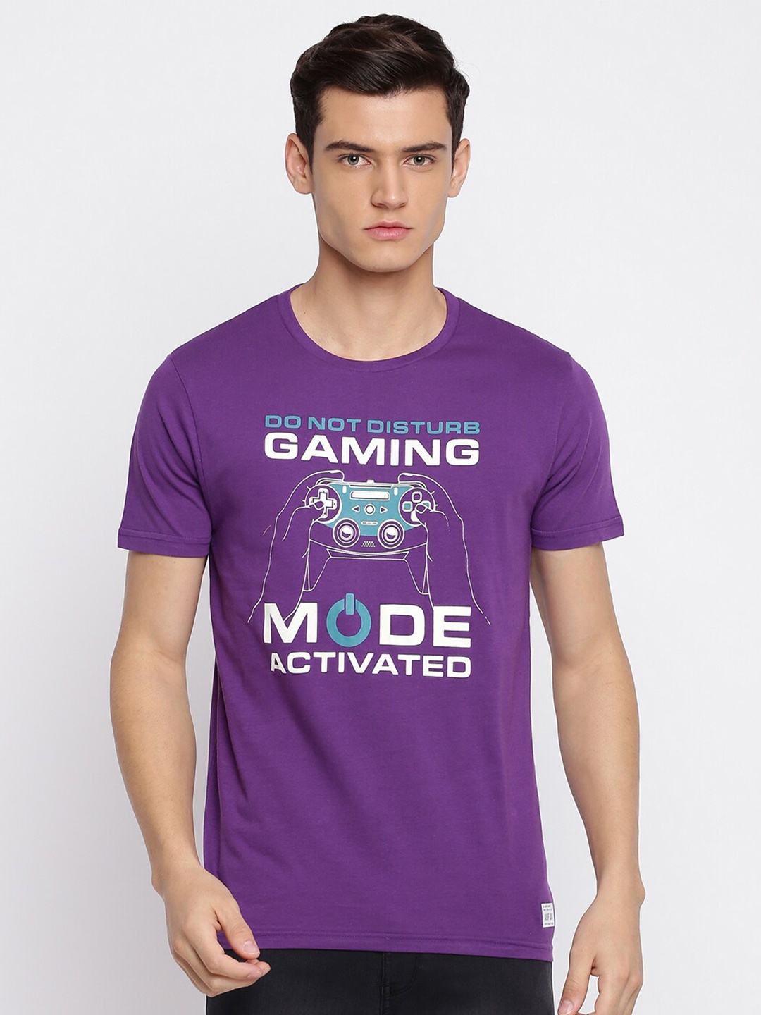abof Men Purple & White Typography Printed T-shirt
