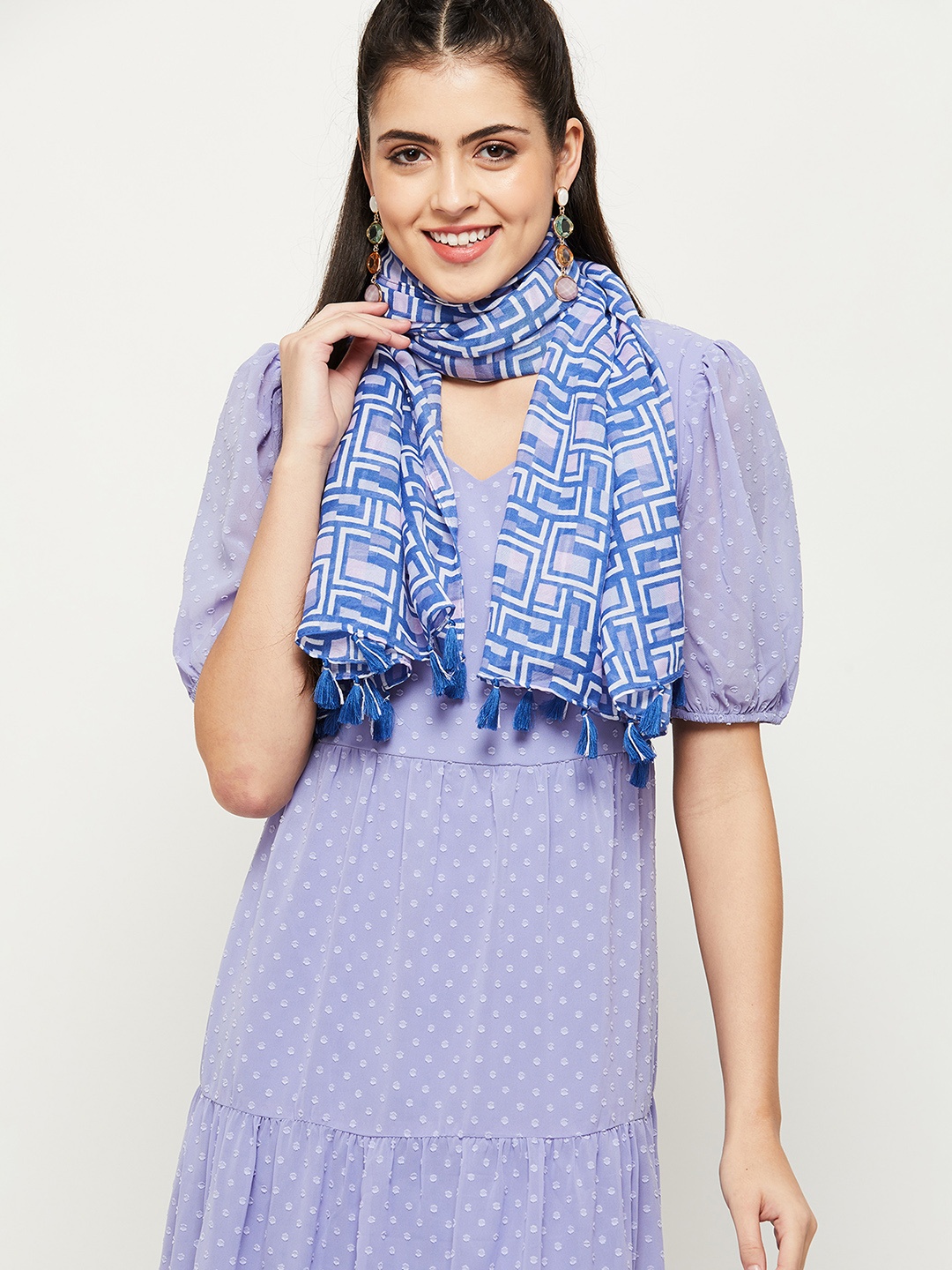 max Women Printed Polyester Scarf, Blue