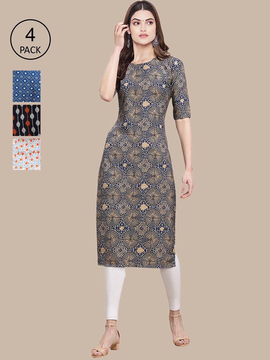 Ethnic basket Set of 4 Stylish Women's Crepe Printed Block Print Straight Kurta, Multi
Ethnic basket Set of 4 Stylish Women's Crepe Printed Block Print Straight Kurta, Multi