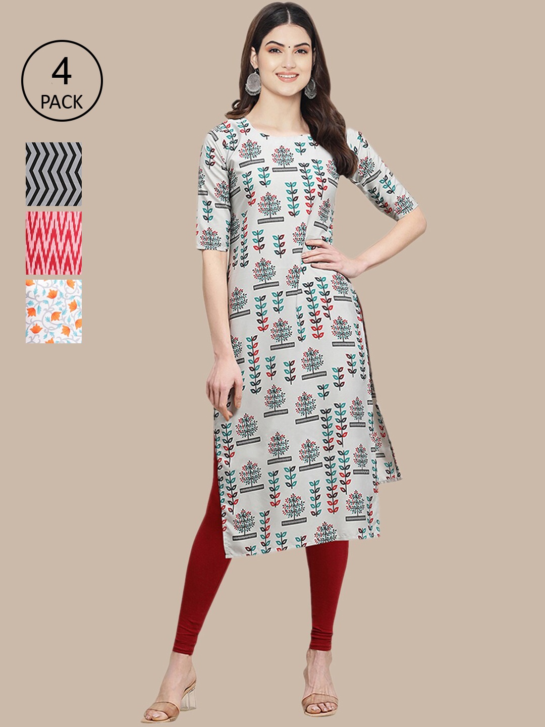 Ethnic basket Set of 4 Stylish Women's Crepe Printed Block Print Straight Kurta, Multi
Ethnic basket Set of 4 Stylish Women's Crepe Printed Block Print Straight Kurta, Multi