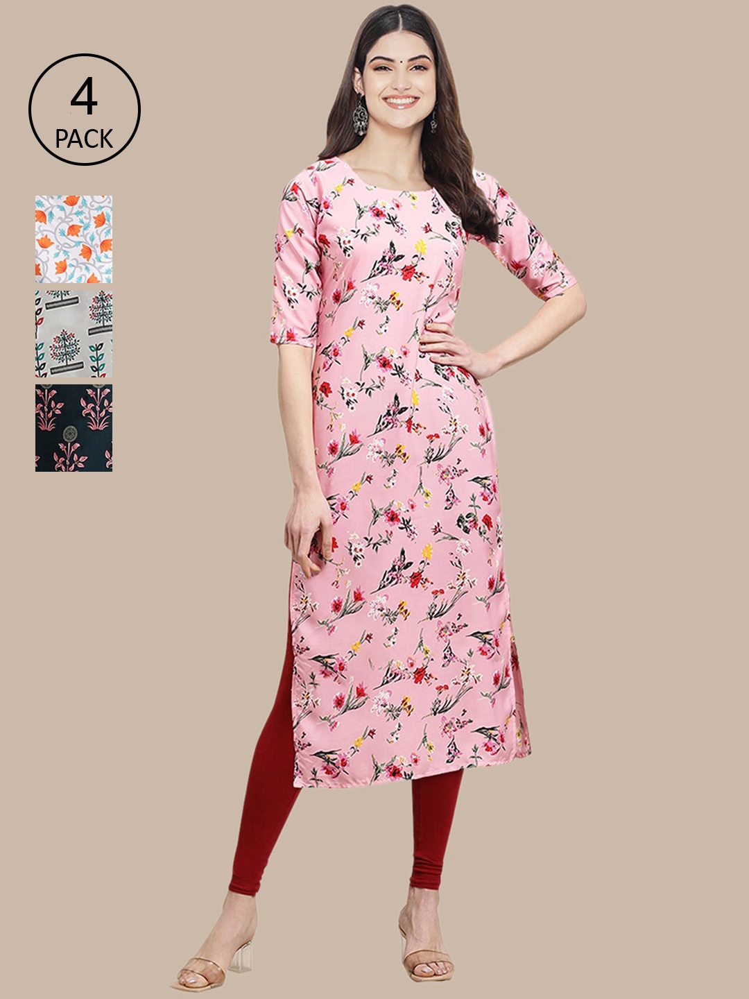 Ethnic basket Set of 4 Stylish Women's Crepe Printed Block Print Straight Kurta, Multi
Ethnic basket Set of 4 Stylish Women's Crepe Printed Block Print Straight Kurta, Multi