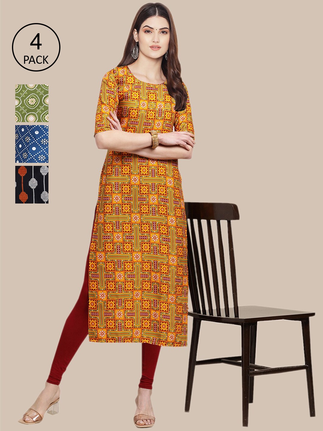 Ethnic basket Women Green & Blue Pack Of 4 Geometric Printed Block Print Crepe Kurta
Ethnic basket Women Green & Blue Pack Of 4 Geometric Printed Block Print Crepe Kurta