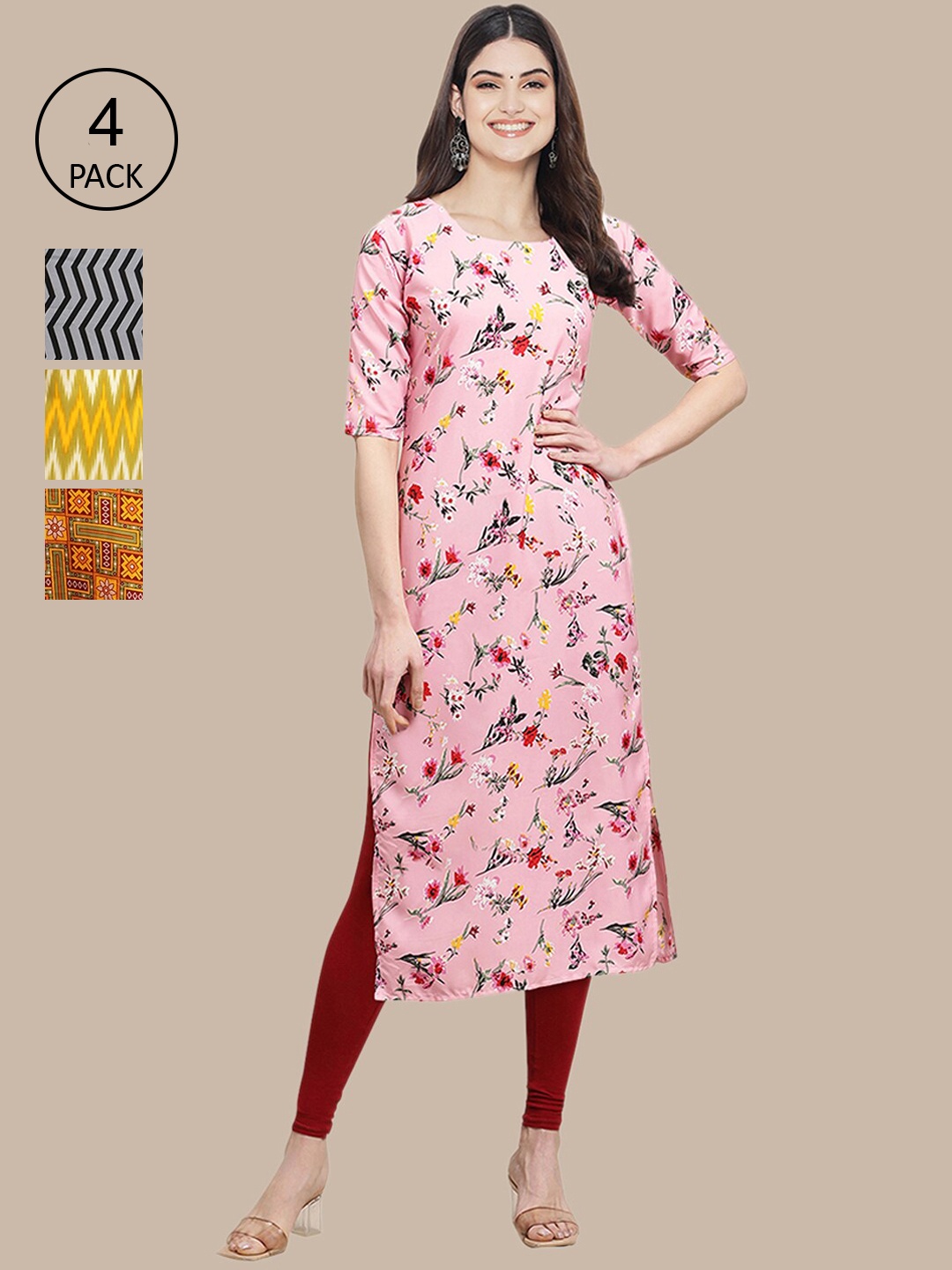 Ethnic basket Women Pink & Grey Pack Of 4 Geometric Printed Block Print Crepe Kurta
Ethnic basket Women Pink & Grey Pack Of 4 Geometric Printed Block Print Crepe Kurta