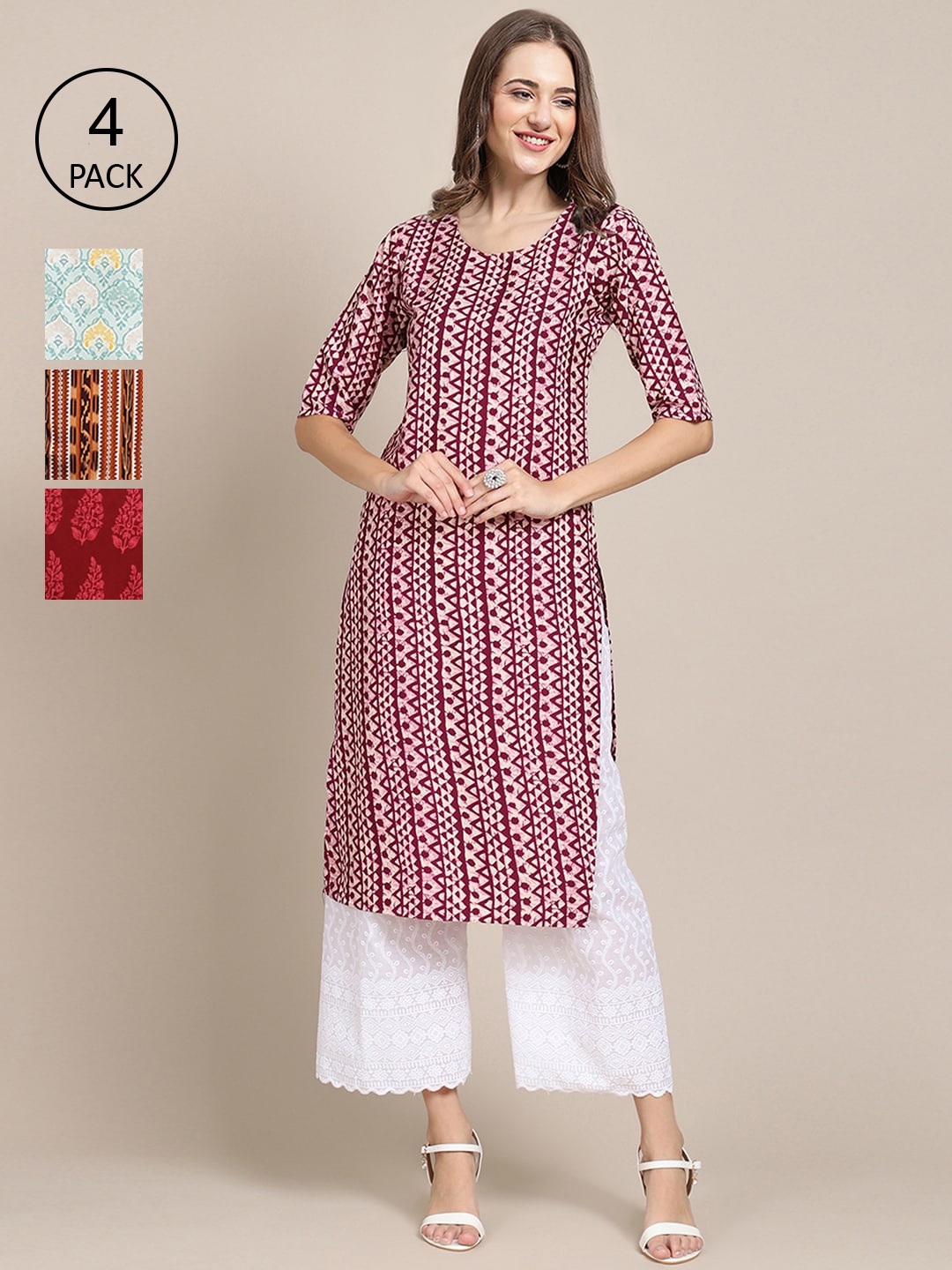 Ethnic basket Women Pack Of 4 Ethnic Motifs Printed Block Print Crepe Kurta, Multi
Ethnic basket Women Pack Of 4 Ethnic Motifs Printed Block Print Crepe Kurta, Multi