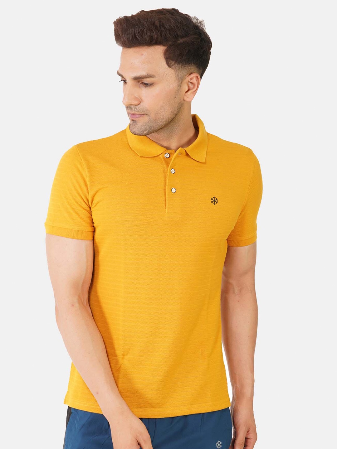 MEMEN Men Mustard Yellow Polo Collar Cotton T-shirt