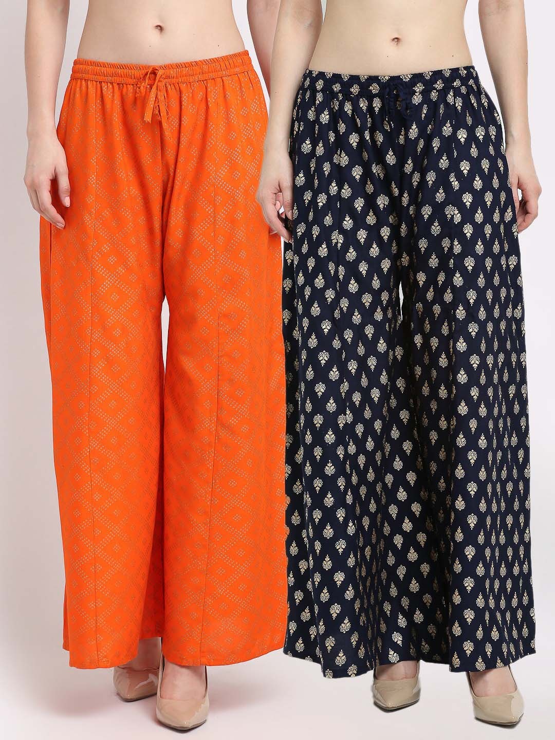 GRACIT Women Pack of 2 Orange & Navy Blue Ethnic Motifs Printed Knitted Ethnic Palazzos
GRACIT Women Pack of 2 Orange & Navy Blue Ethnic Motifs Printed Knitted Ethnic Palazzos