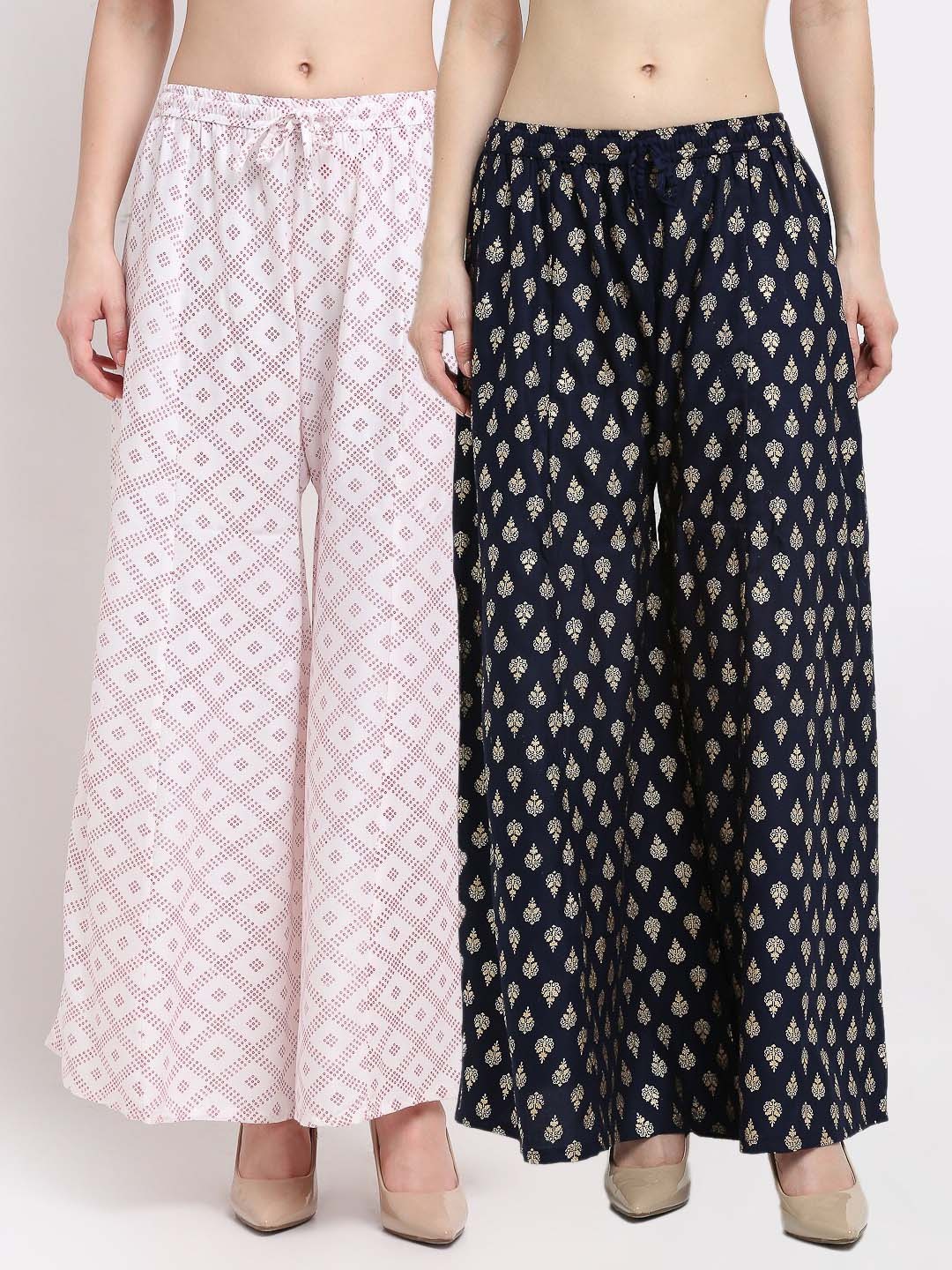GRACIT Women Pack of 2 White & Navy Blue Ethnic Motifs Printed Knitted Ethnic Palazzos
GRACIT Women Pack of 2 White & Navy Blue Ethnic Motifs Printed Knitted Ethnic Palazzos