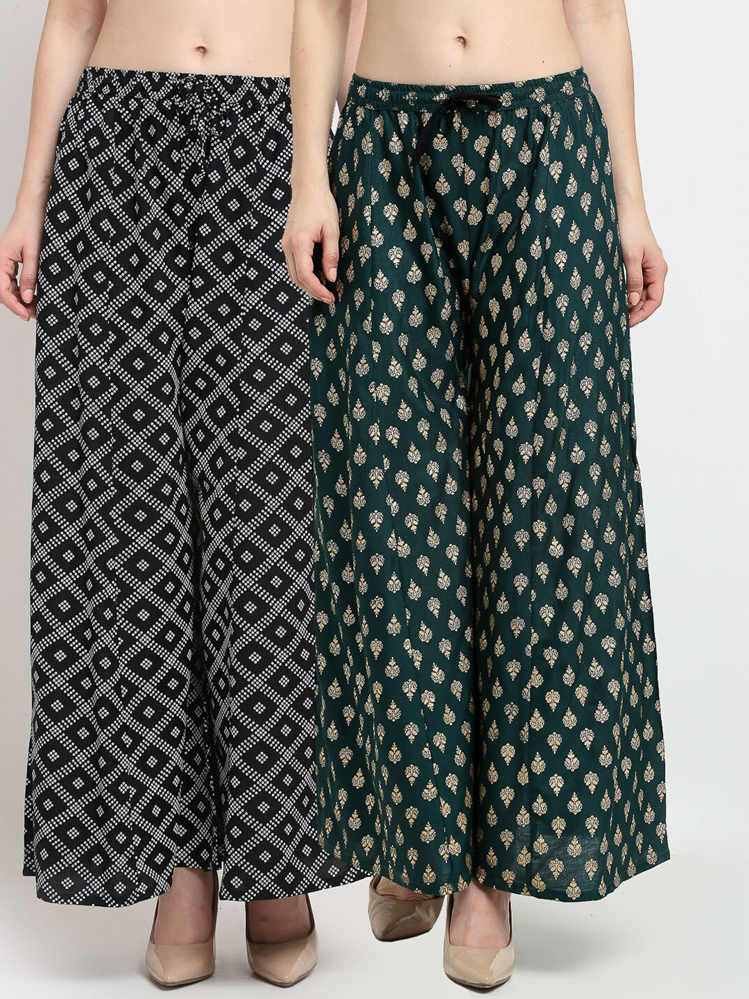 GRACIT Women Pack of 2 Black & Green Ethnic Motifs Printed Knitted Ethnic Palazzos
GRACIT Women Pack of 2 Black & Green Ethnic Motifs Printed Knitted Ethnic Palazzos