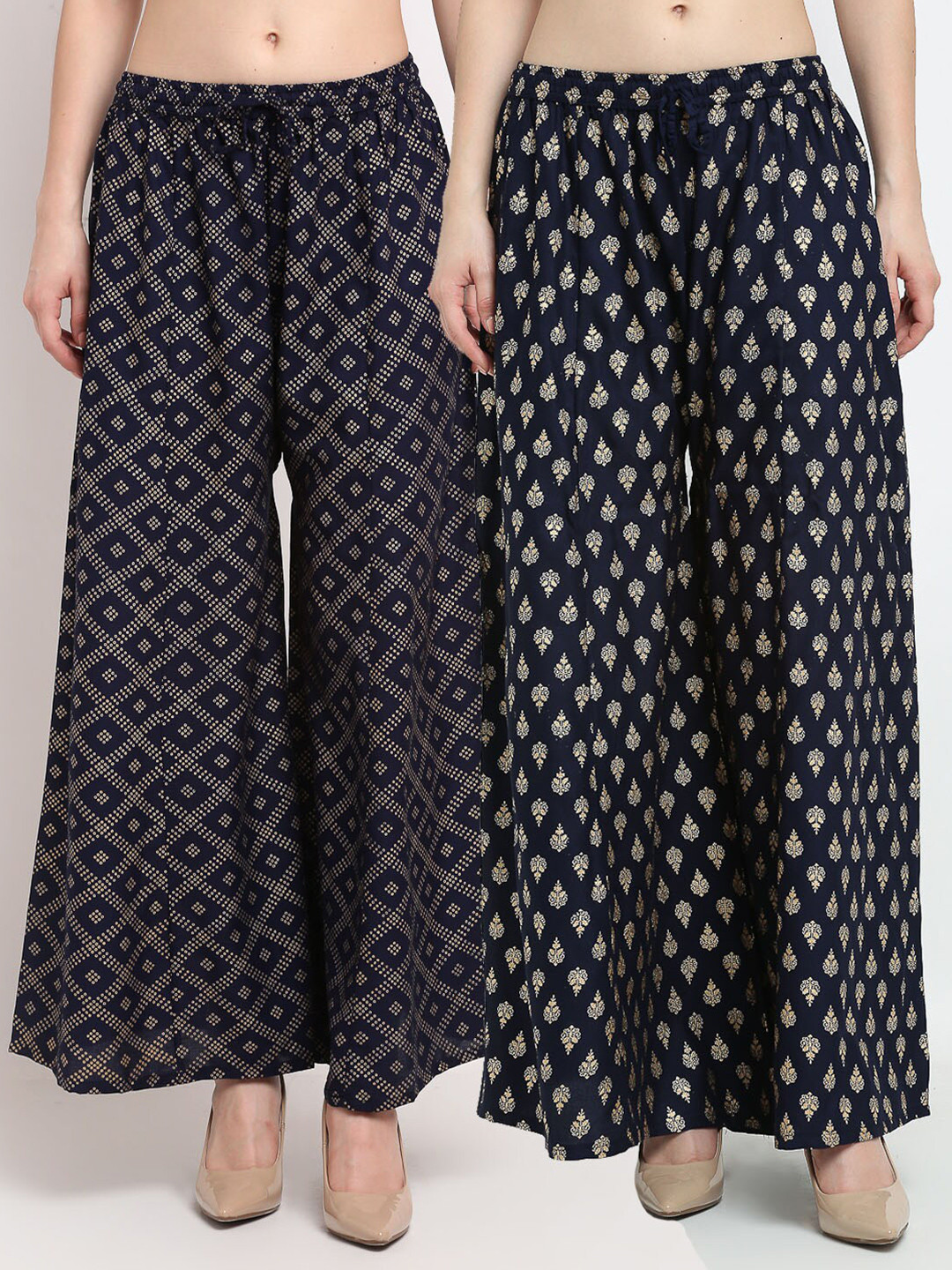 GRACIT Women Pack of 2 Navy Blue & Gold-Toned Ethnic Motifs Printed Knitted Palazzos
GRACIT Women Pack of 2 Navy Blue & Gold-Toned Ethnic Motifs Printed Knitted Palazzos
