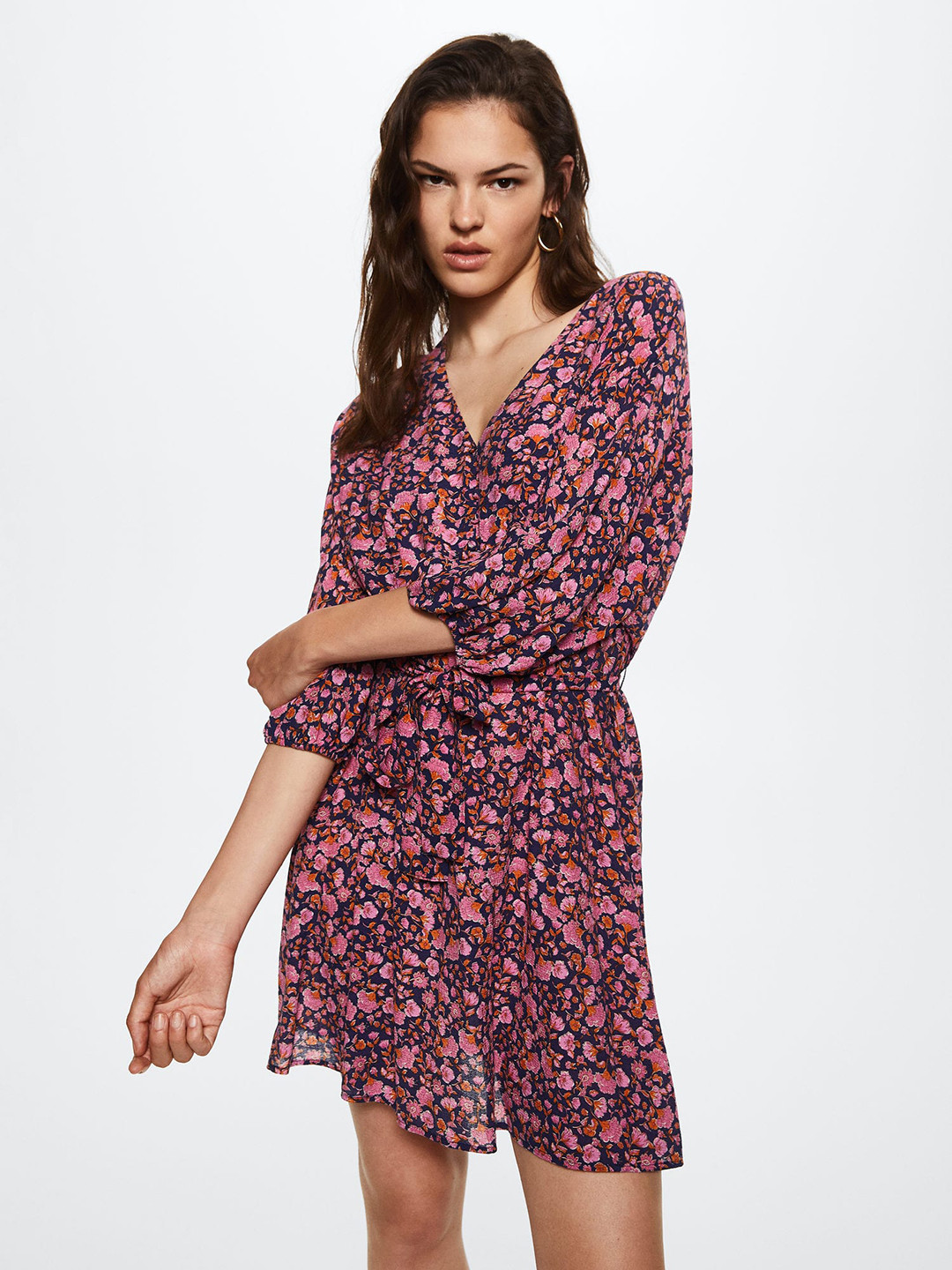 MANGO Navy Blue & Pink Floral Print A-Line Dress
MANGO Navy Blue & Pink Floral Print A-Line Dress