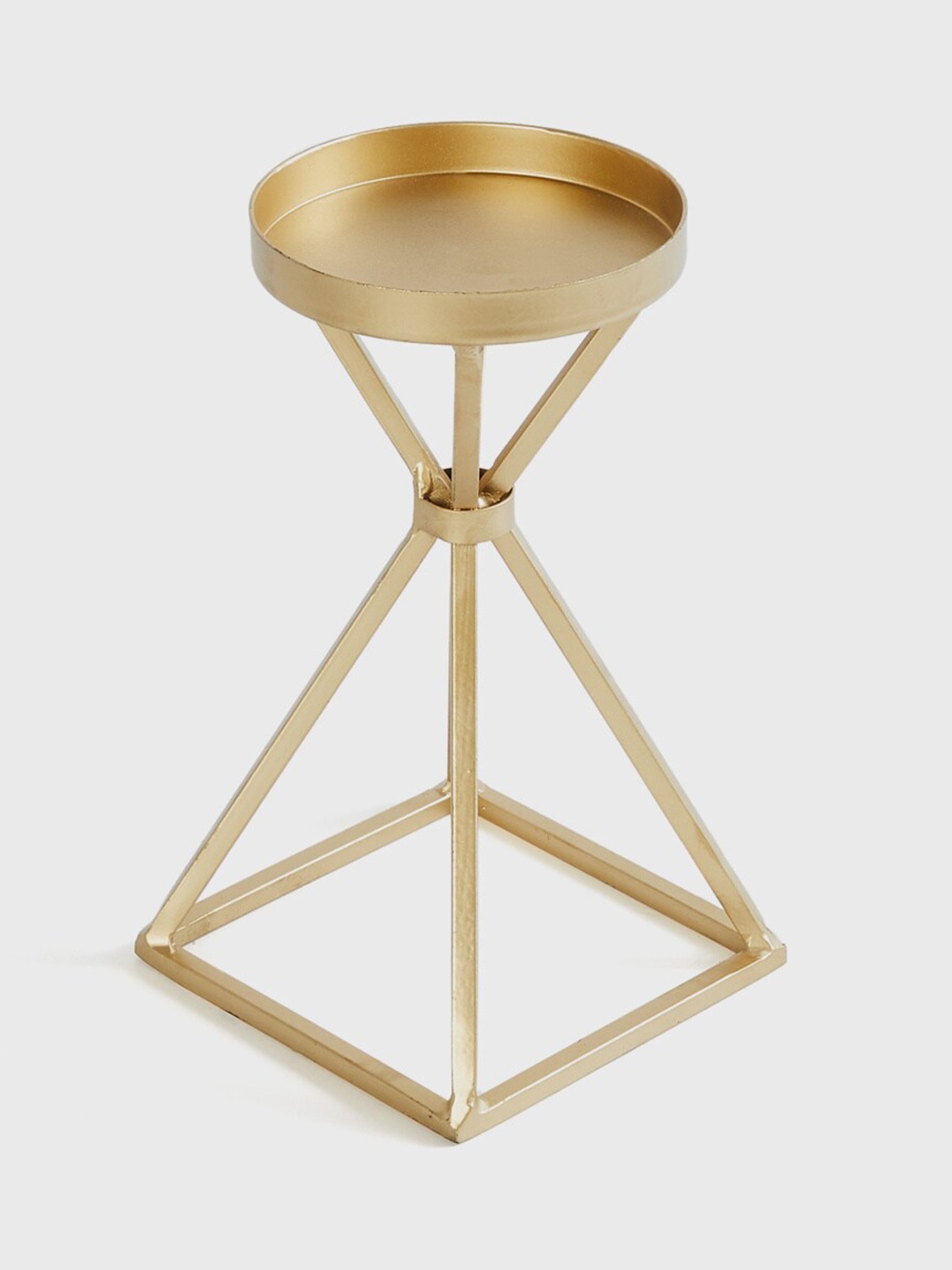 Home Centre Gold-Toned Solid Pyramid Candle Holders