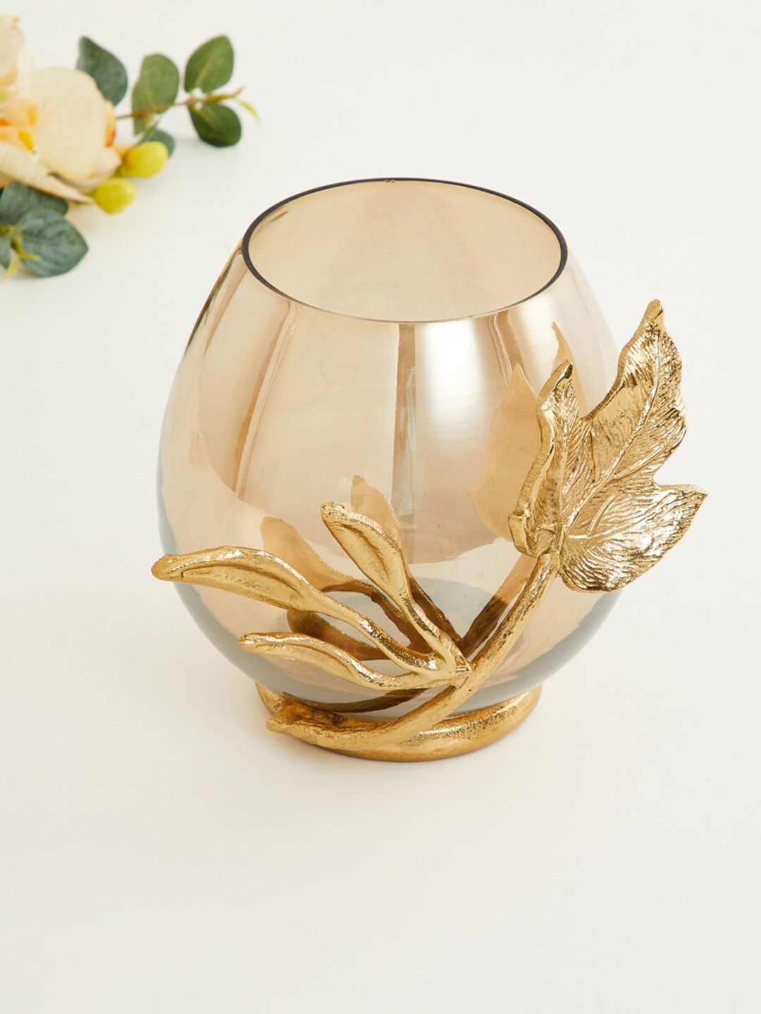 Home Centre Gold-Coloured Solid Glass Decorative Tea Light Holder