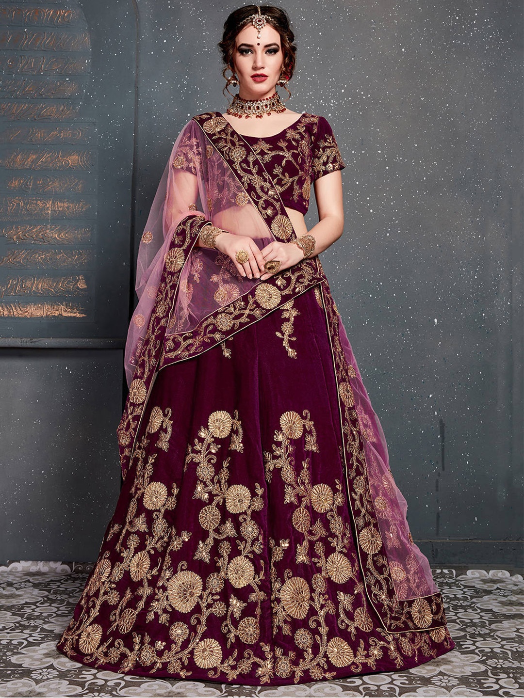 FABPIXEL Purple & Gold-Toned Embroidered Semi-Stitched Lehenga & Unstitched Blouse With Dupatta
FABPIXEL Purple & Gold-Toned Embroidered Semi-Stitched Lehenga & Unstitched Blouse With Dupatta
