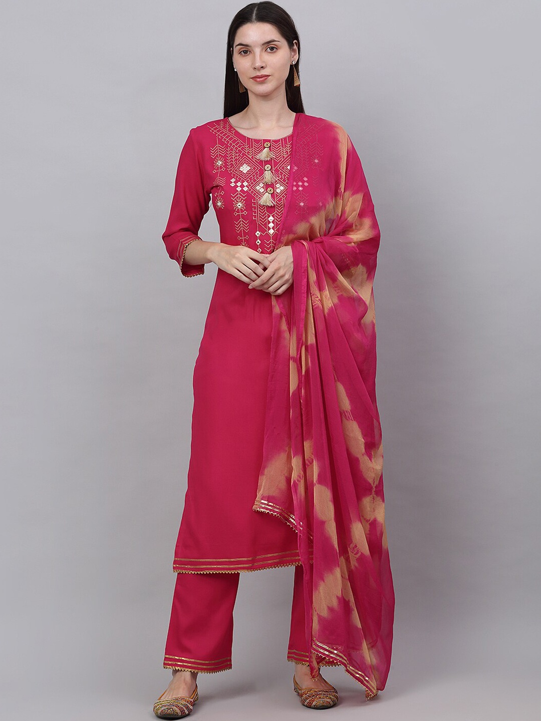 KALINI Women Ethnic Motifs Embroidered Sequinned Kurta with Trousers & Dupatta, Coral
KALINI Women Ethnic Motifs Embroidered Sequinned Kurta with Trousers & Dupatta, Coral